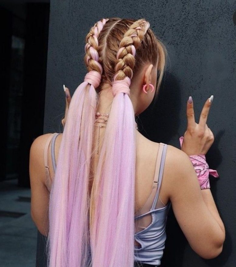 Pink double braided ponytail