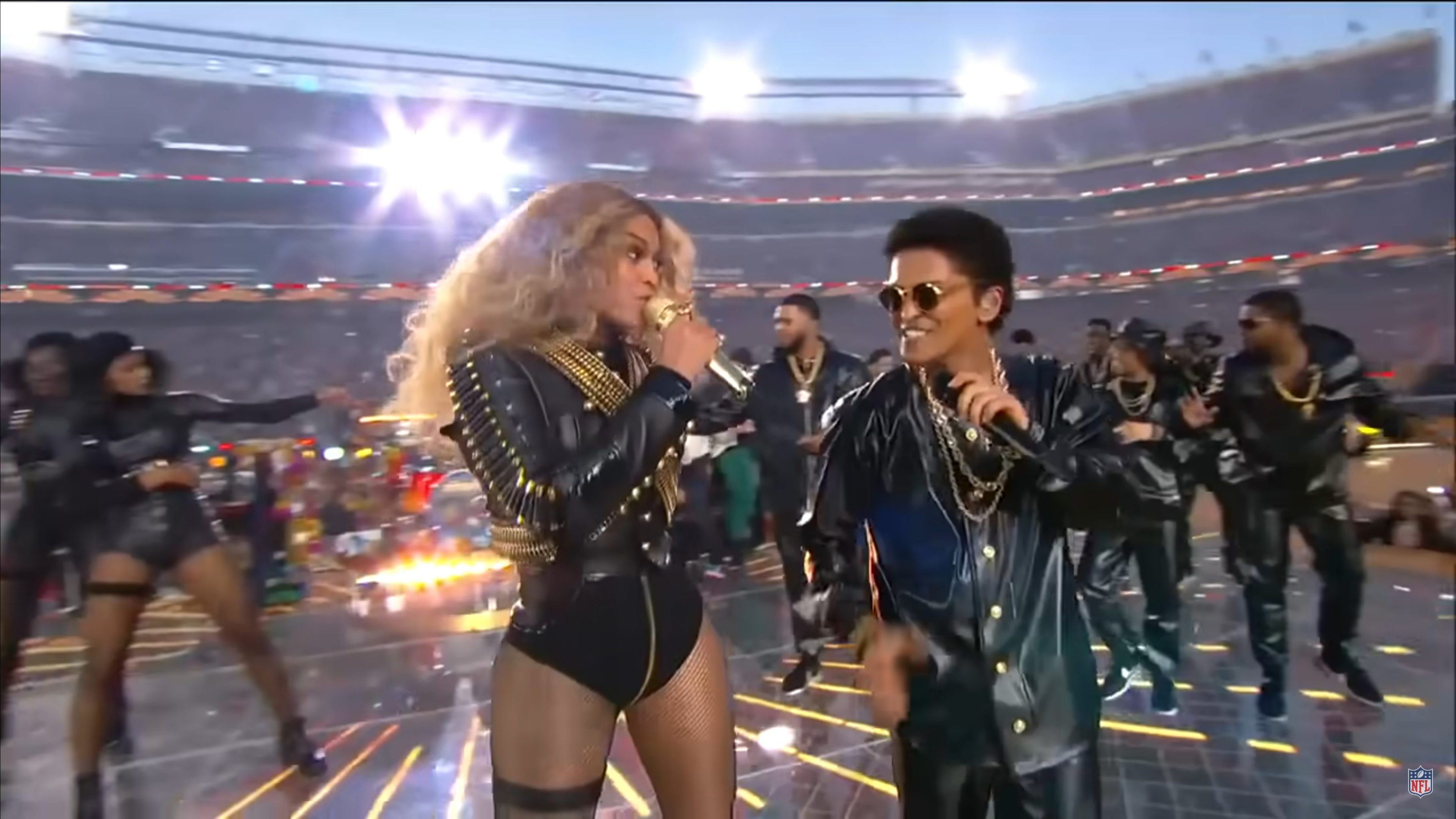 Beyonce and Bruno Mars at Super Bowl 50 Halftime Show 2020