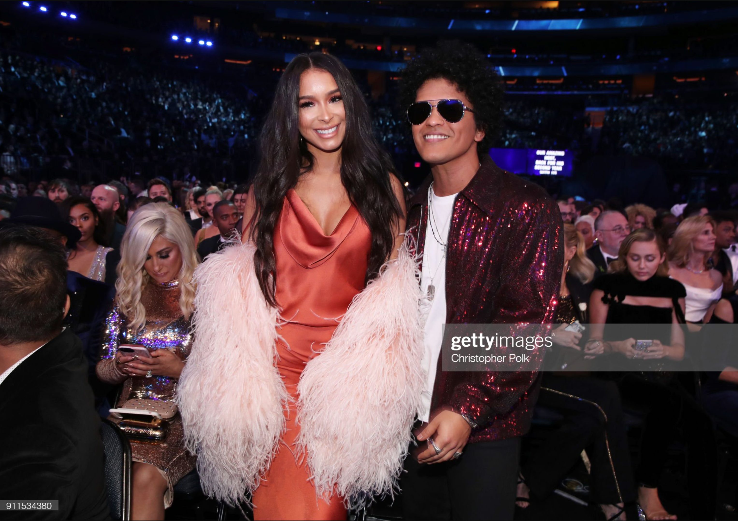 Bruno Mars and his girl friend Jessica Caban at 60th Annual GRAMMY Awards at Madison Square Garden 2018
