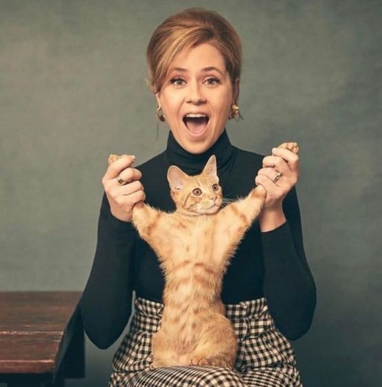 Jenna Fischer with a cat