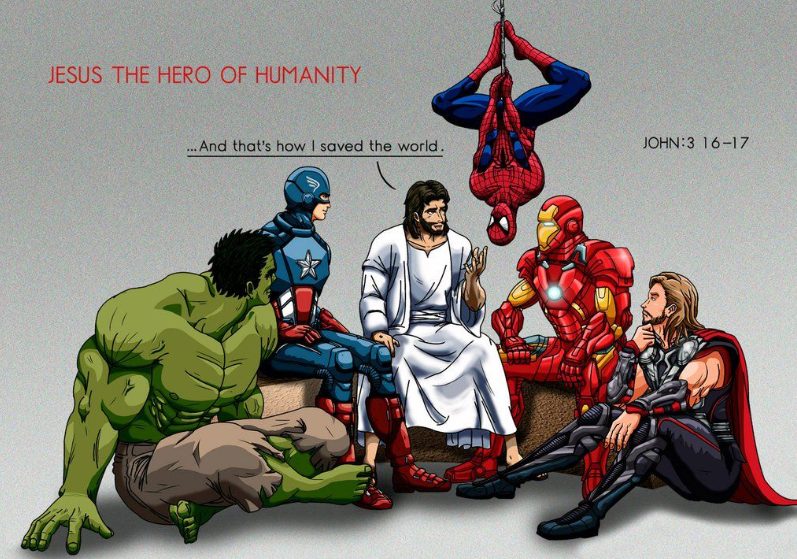 Jesus Talking To Superheroes