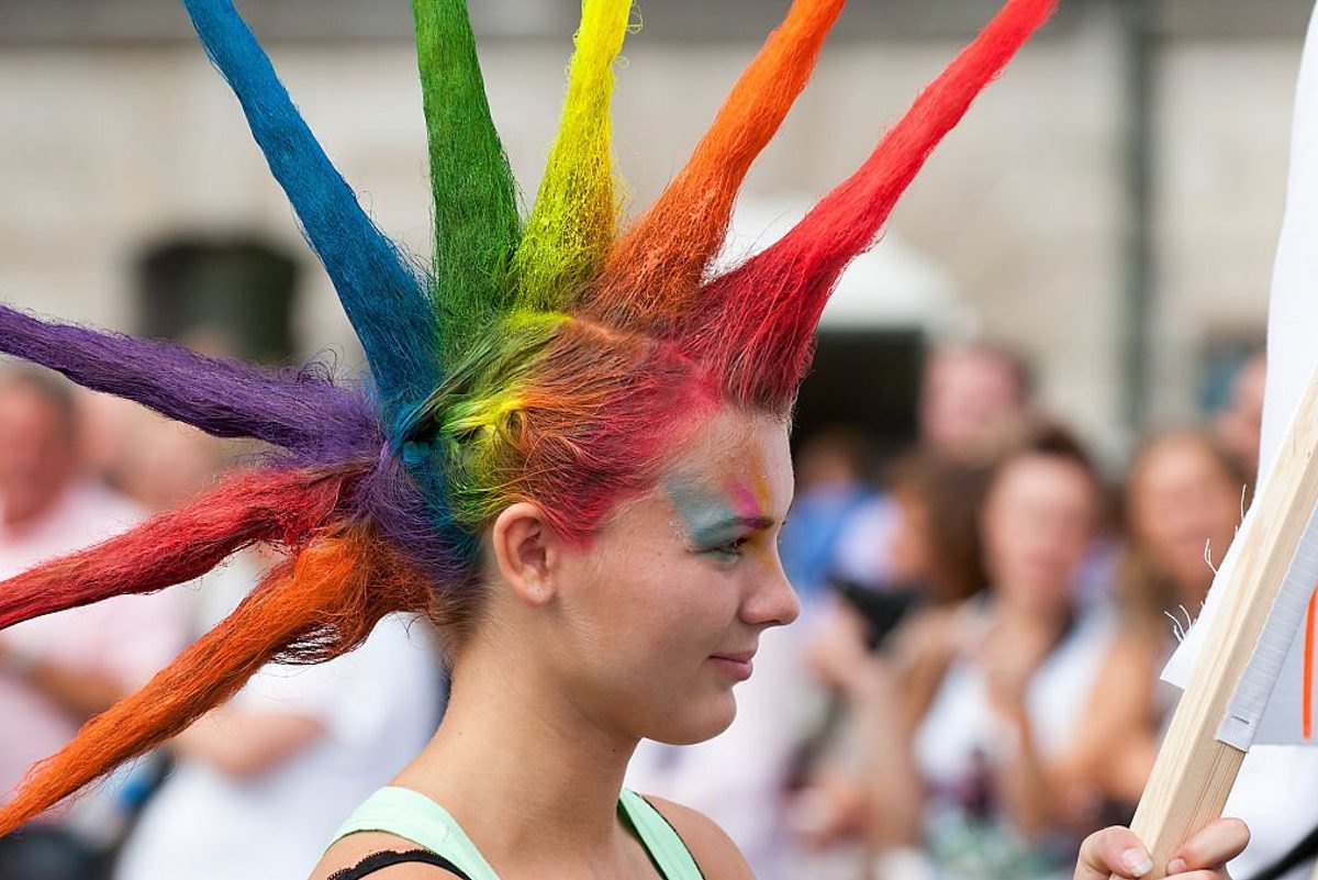 Mohawk with Triple Rainbow Braids