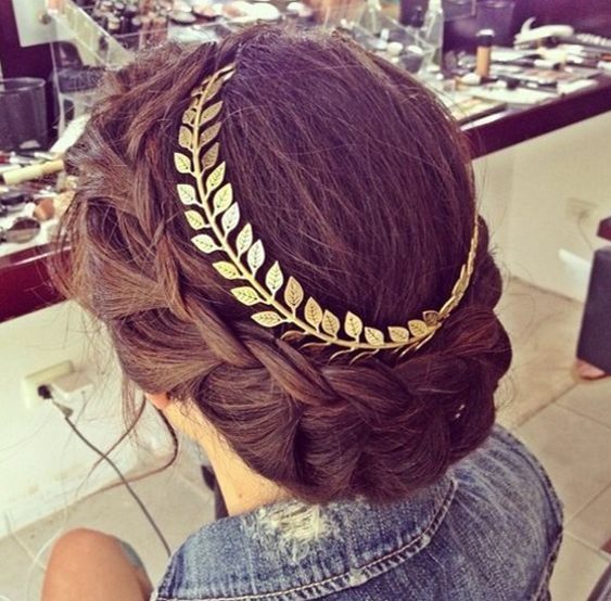 Braid with Metal Leaves Headband