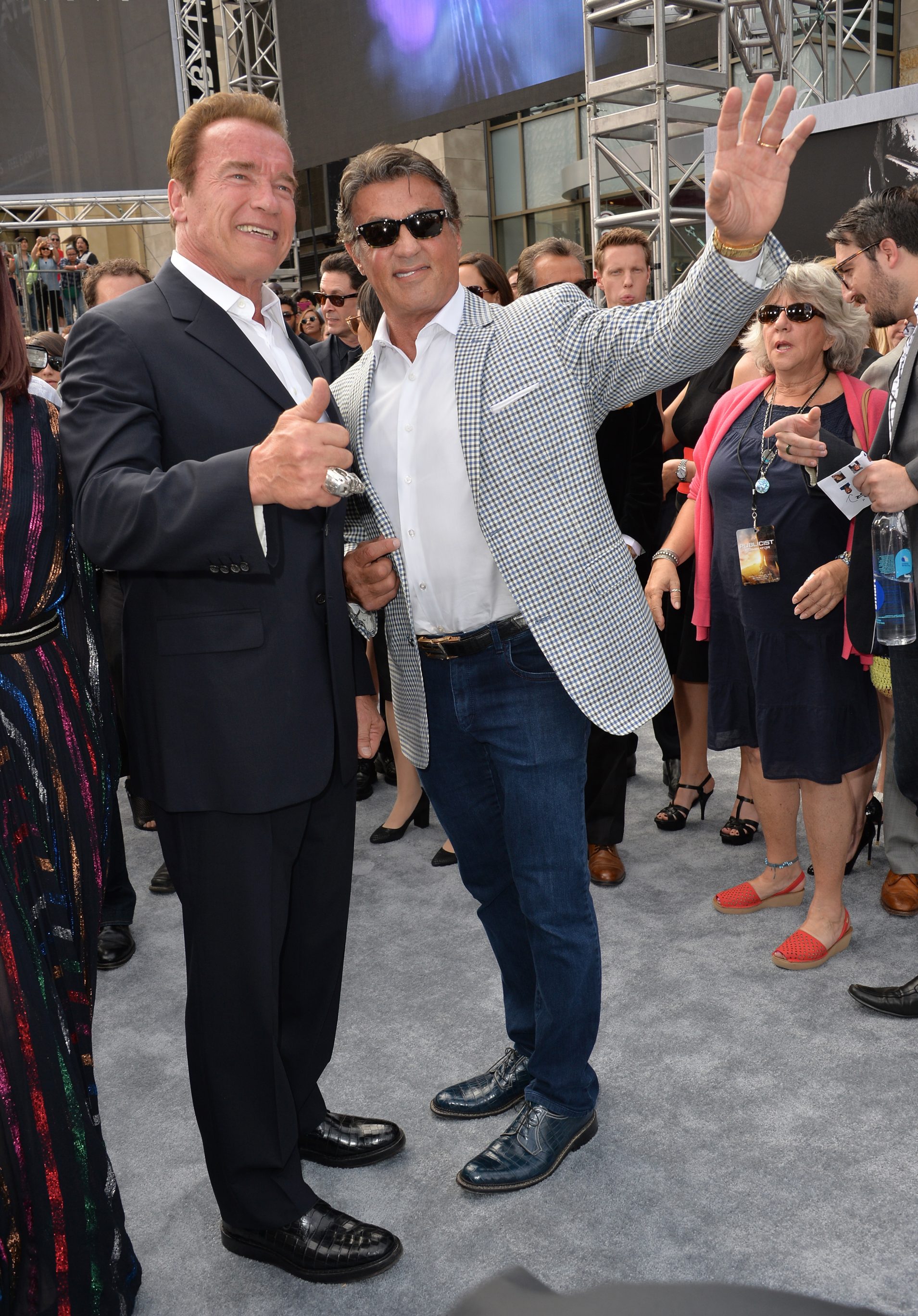 Arnold Schwarzenegger and Sylvester Stallone at Terminator Genisys Los Angeles premiere 2015