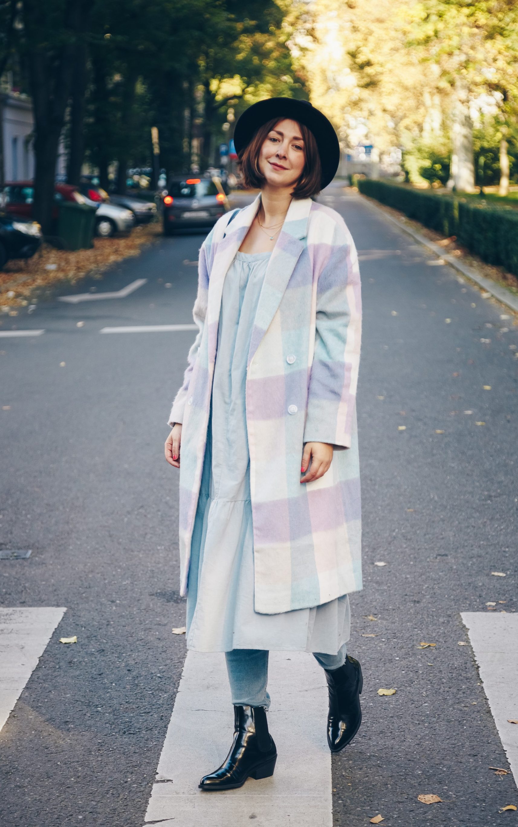 Oversize Coat, Long dress, Simple Jeans and Ankle Boots