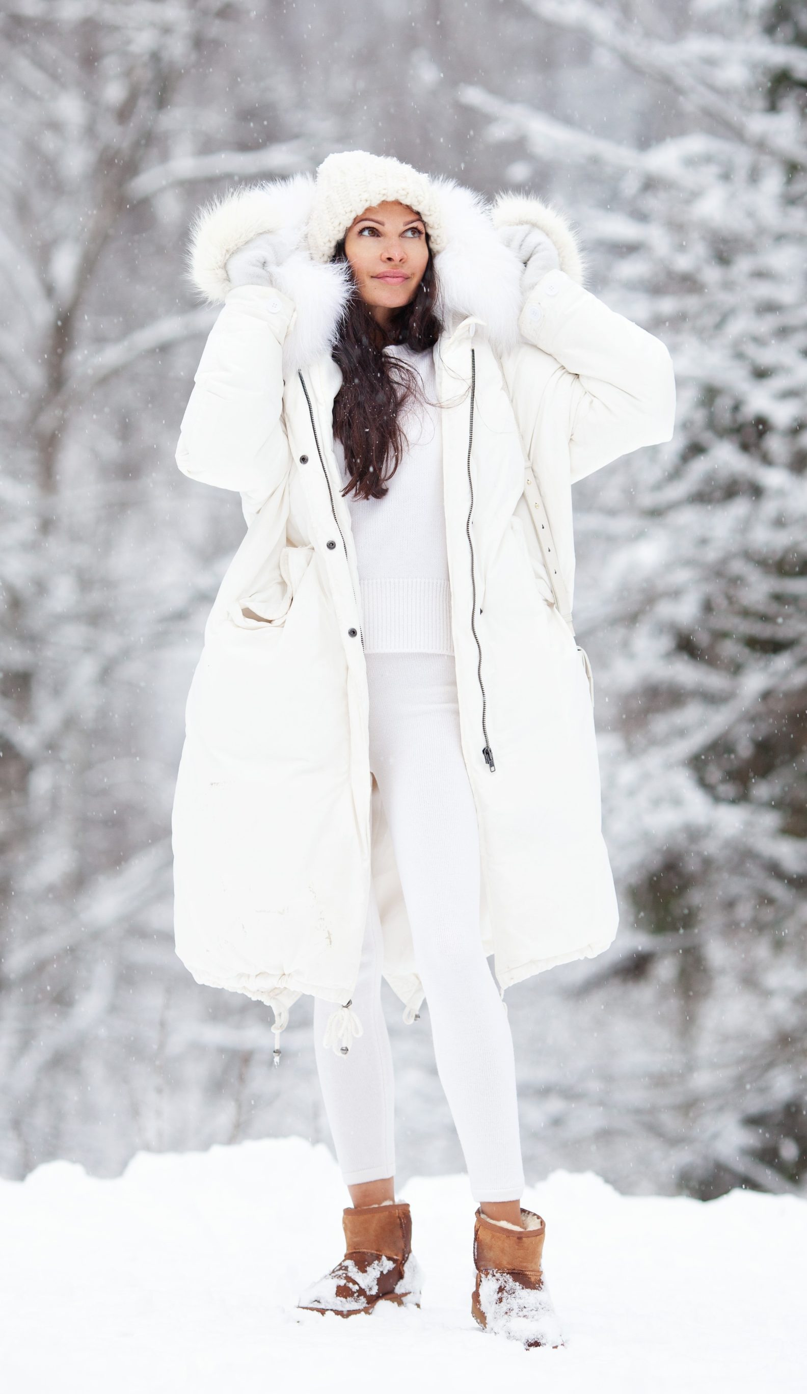 White Winter Style With Light-brown Boots