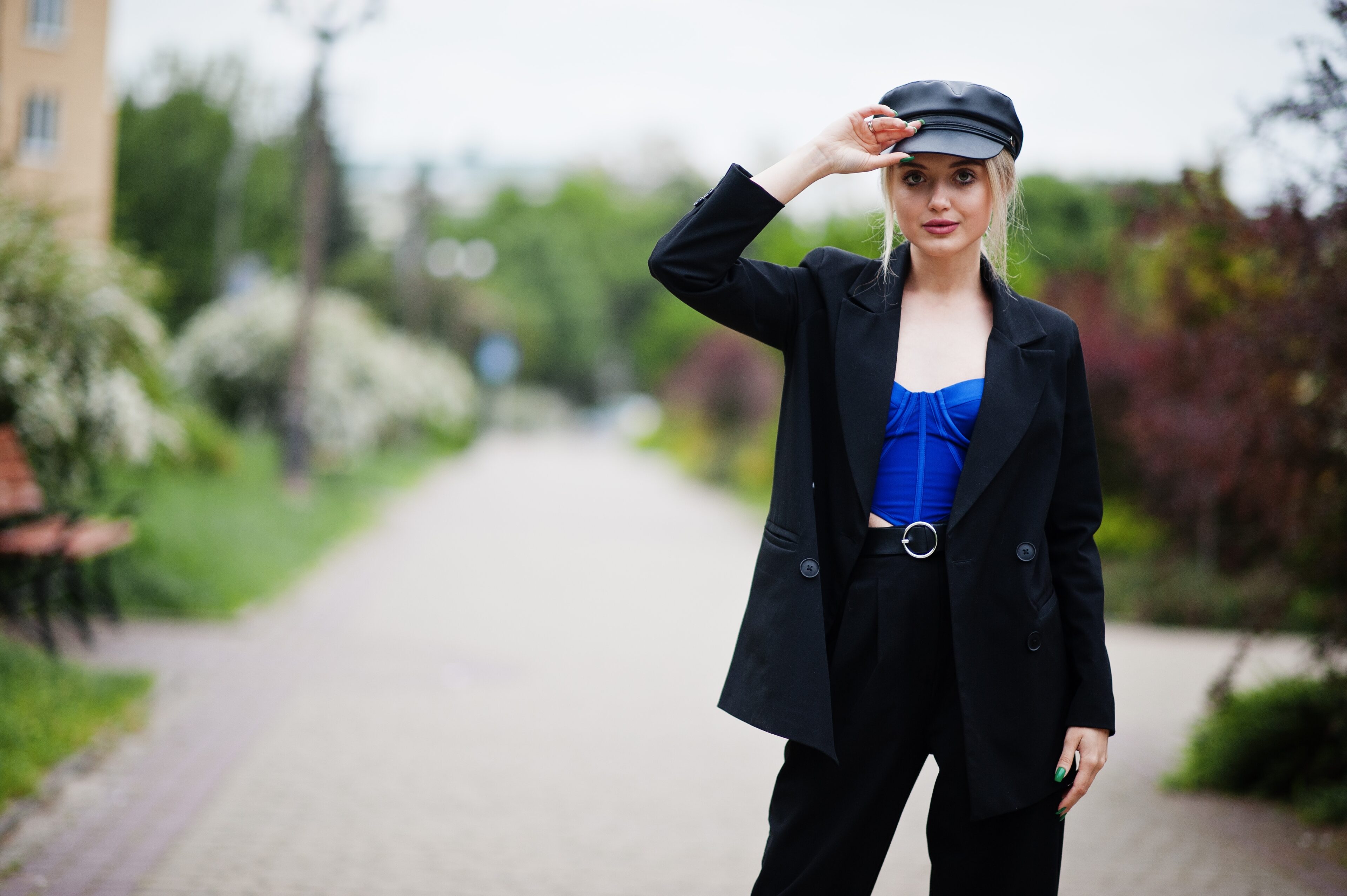 Black Cap, Black Blazer, and Pant