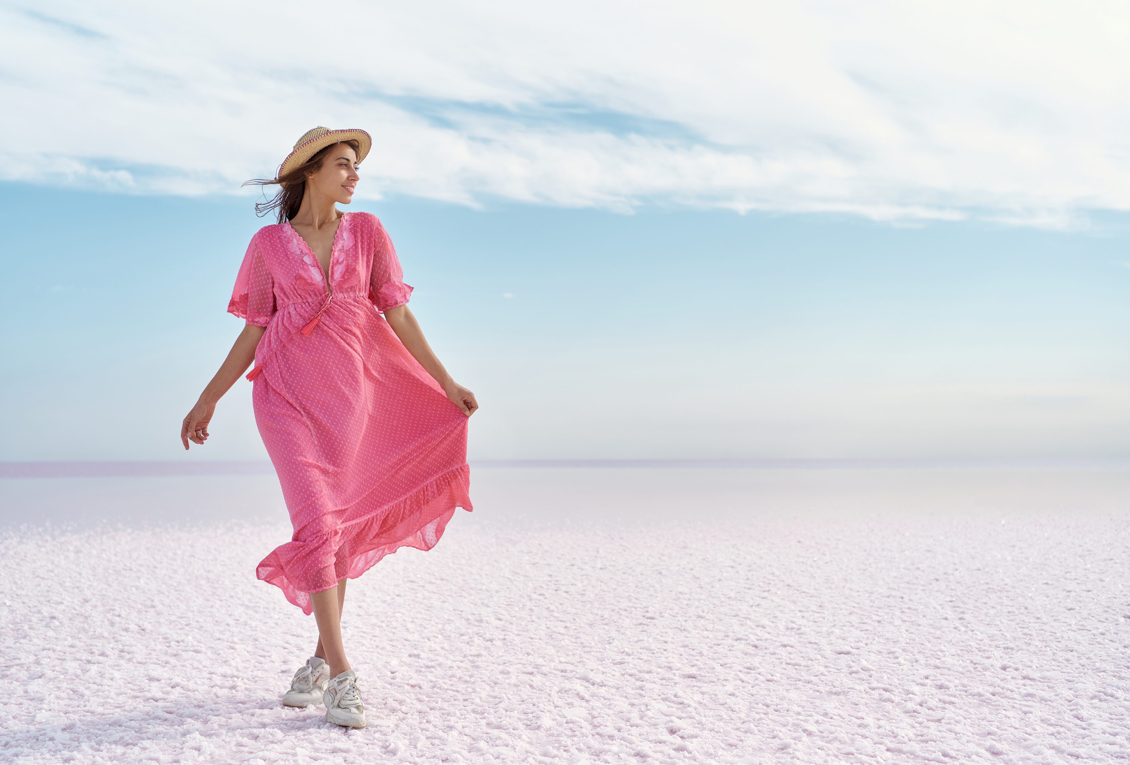 Blush Pink Dress and White Sneakers