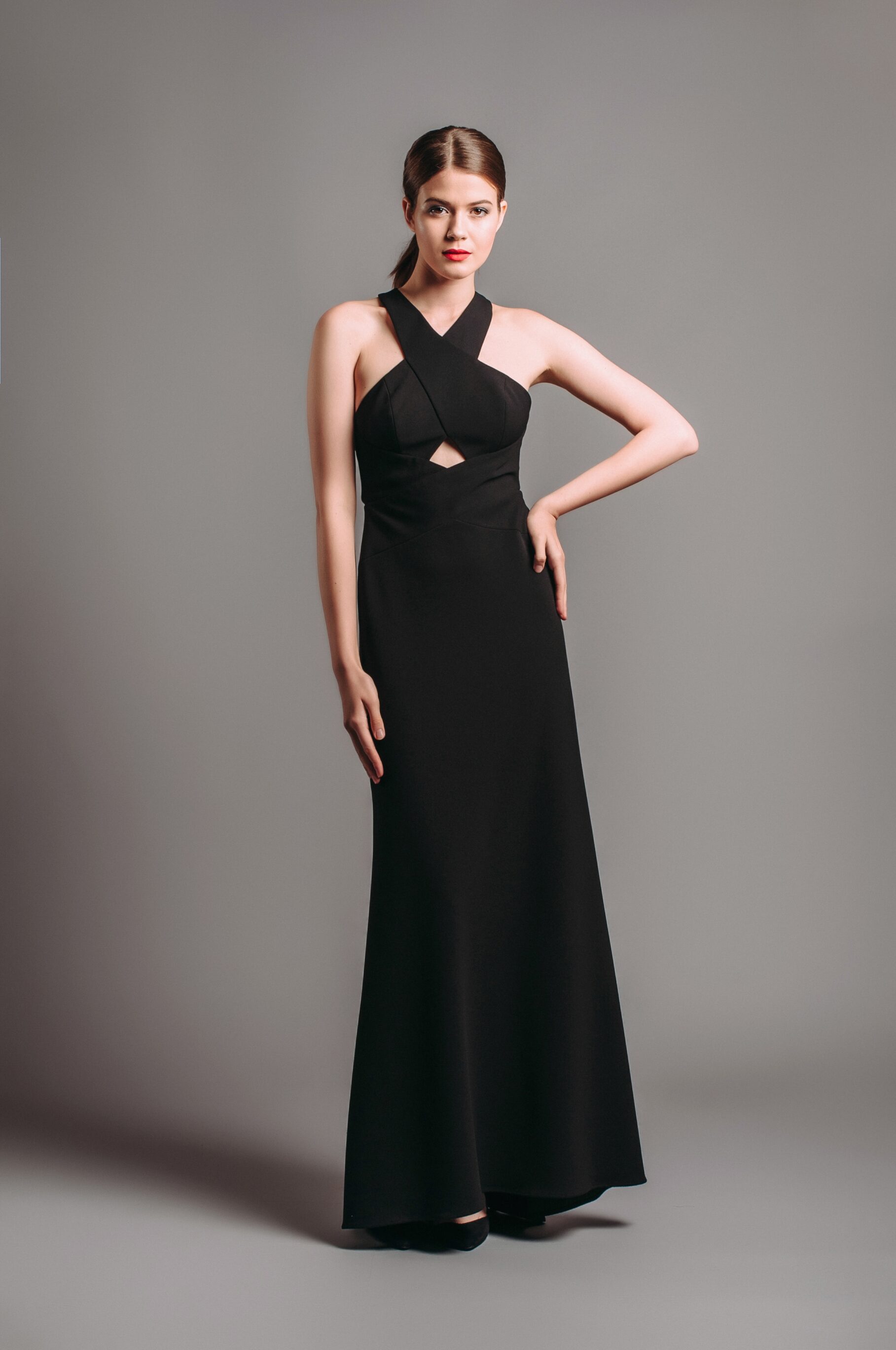 Criss-Cross Fitted Maxi Dress In Black