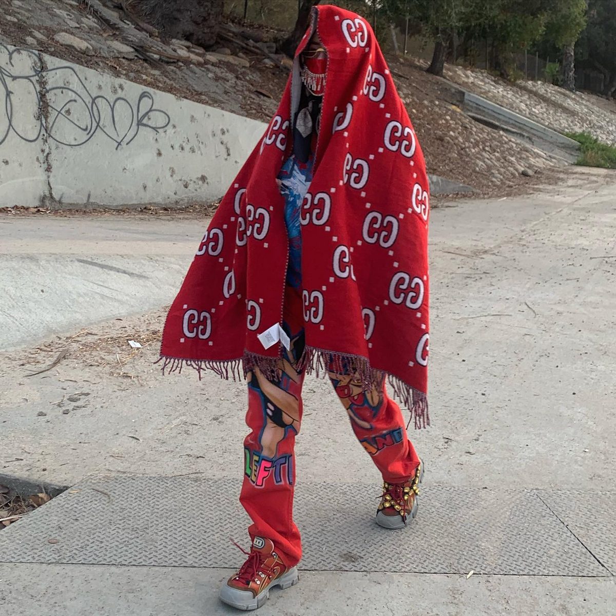 Red Outfit With Shawl