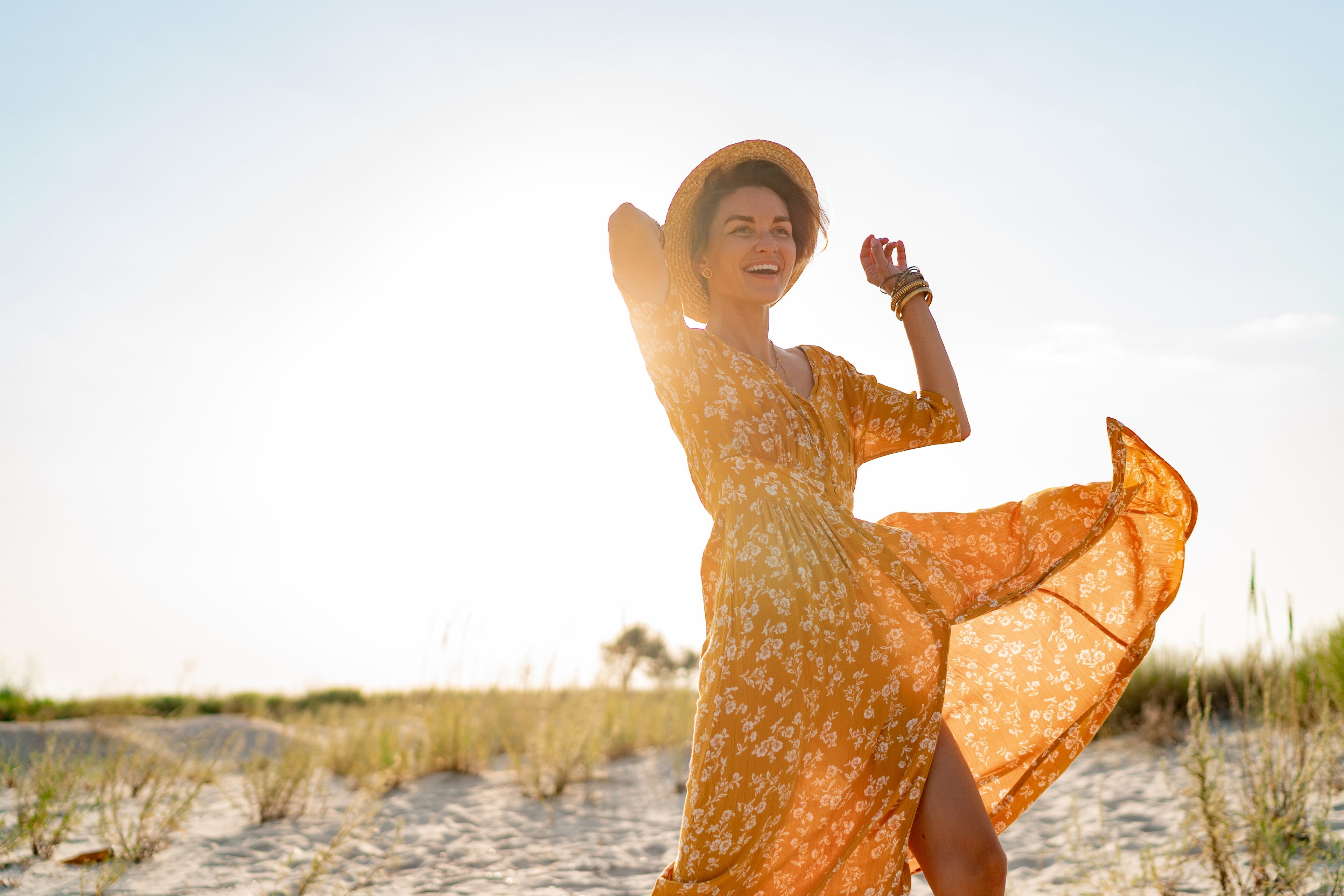 Yellow Printed Dress Boho Style