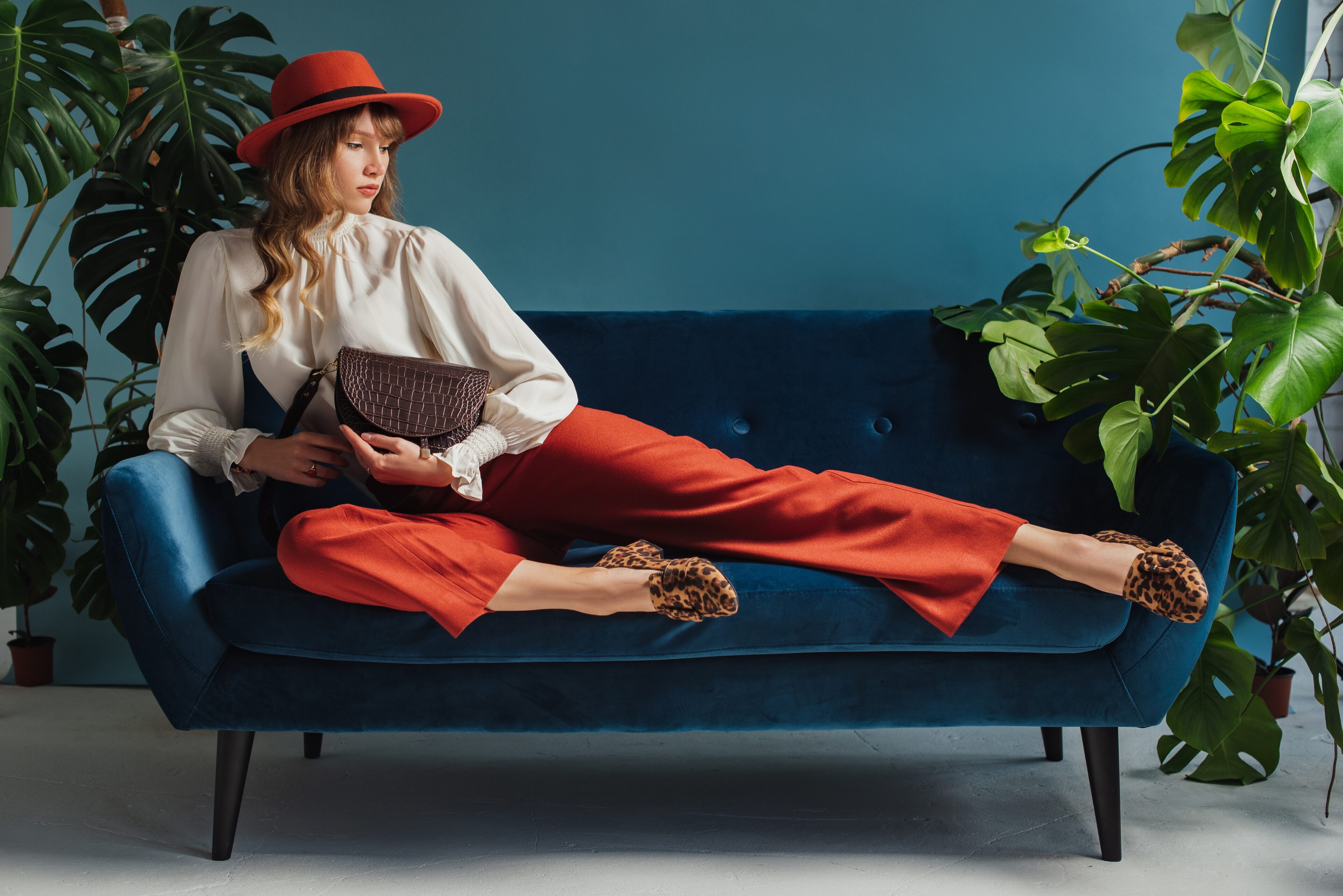 Orange Hat, Culottes, Vintage Style Blouse, Leopard Print Loafers