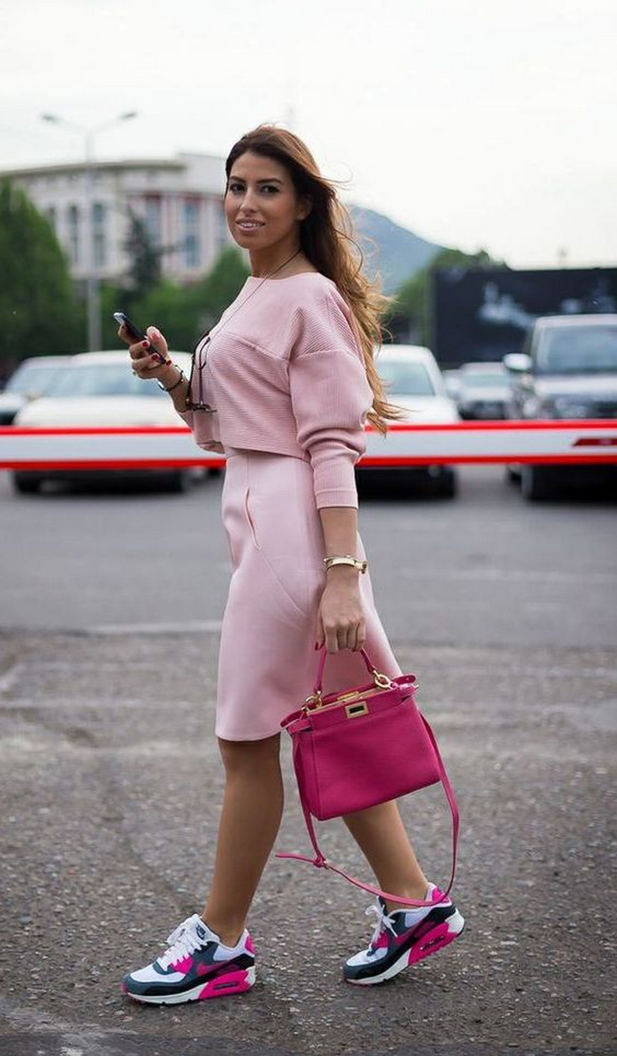 Pink Dress with Pink Sneakers
