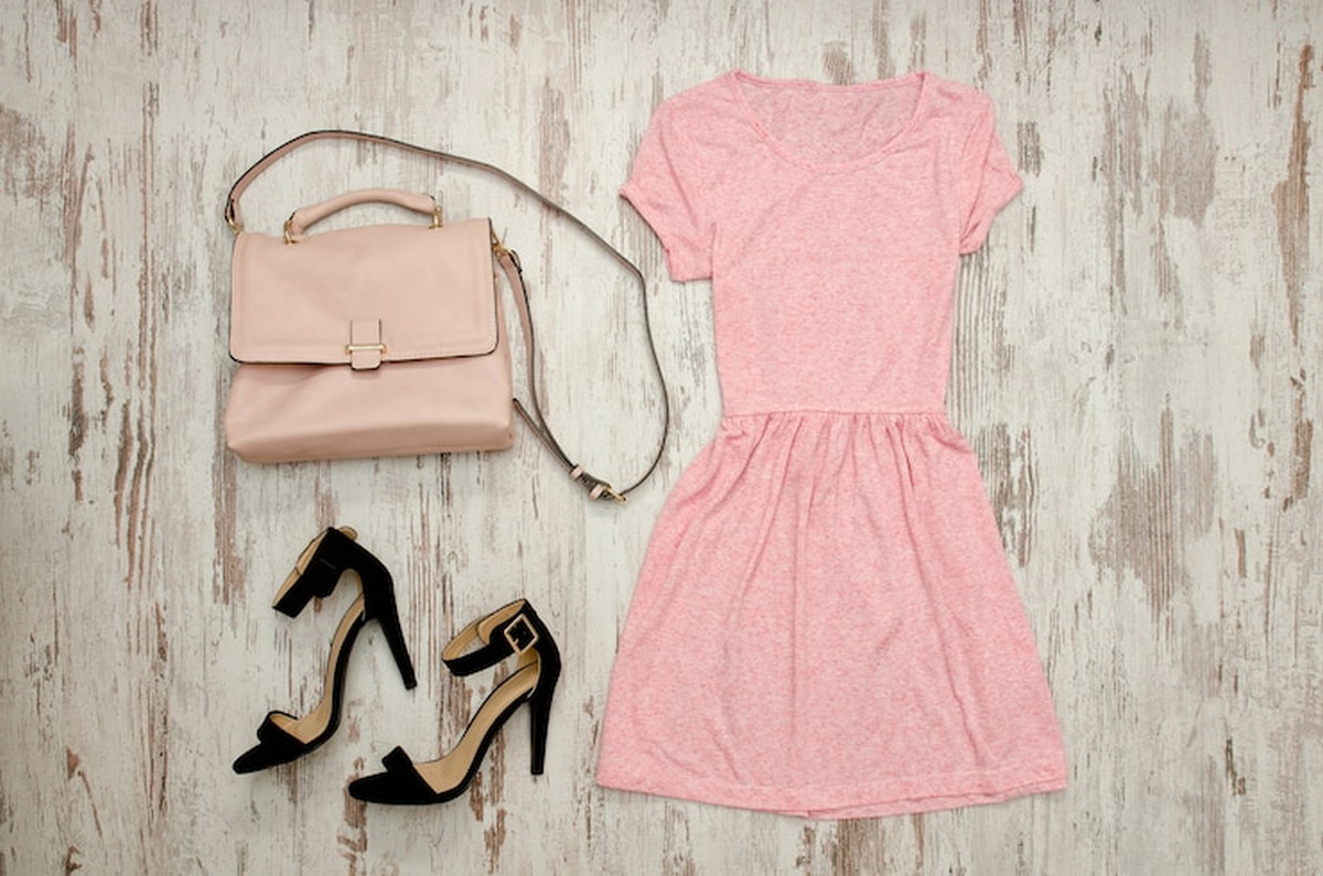 Pink Dress And Black Ankle High-Heel Sandals