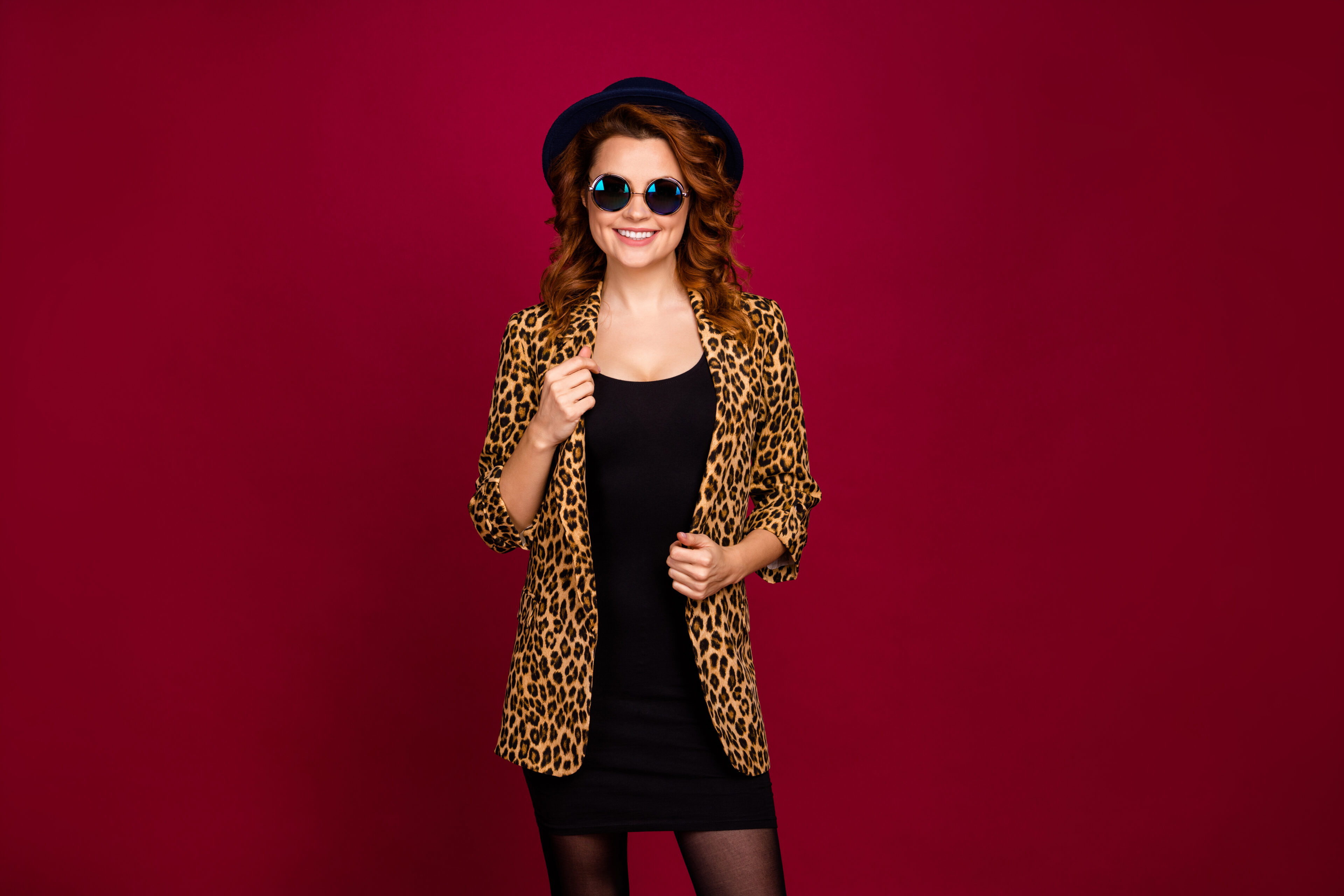  Cheetah Print Jacket & Black Dress