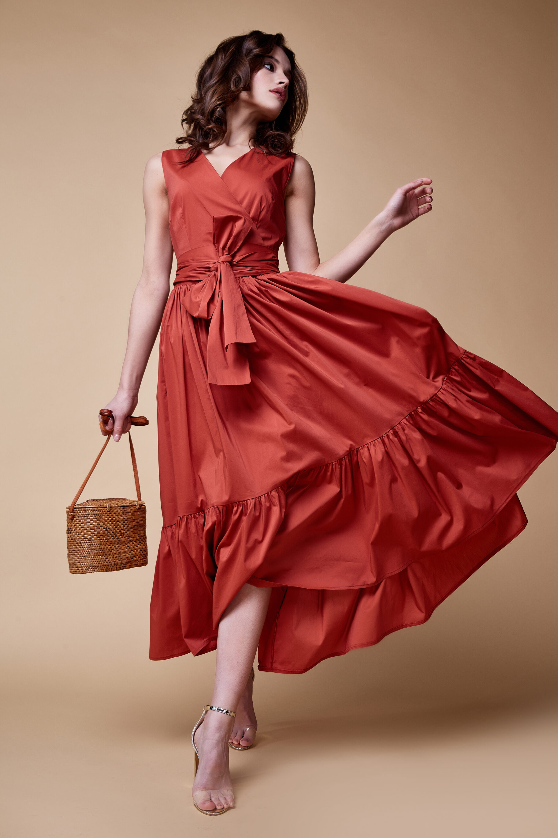  Red Wrap Flared Dress