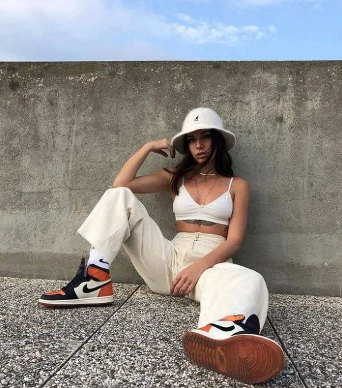 Crop Top, Linen Pants, And Nike Sneakers