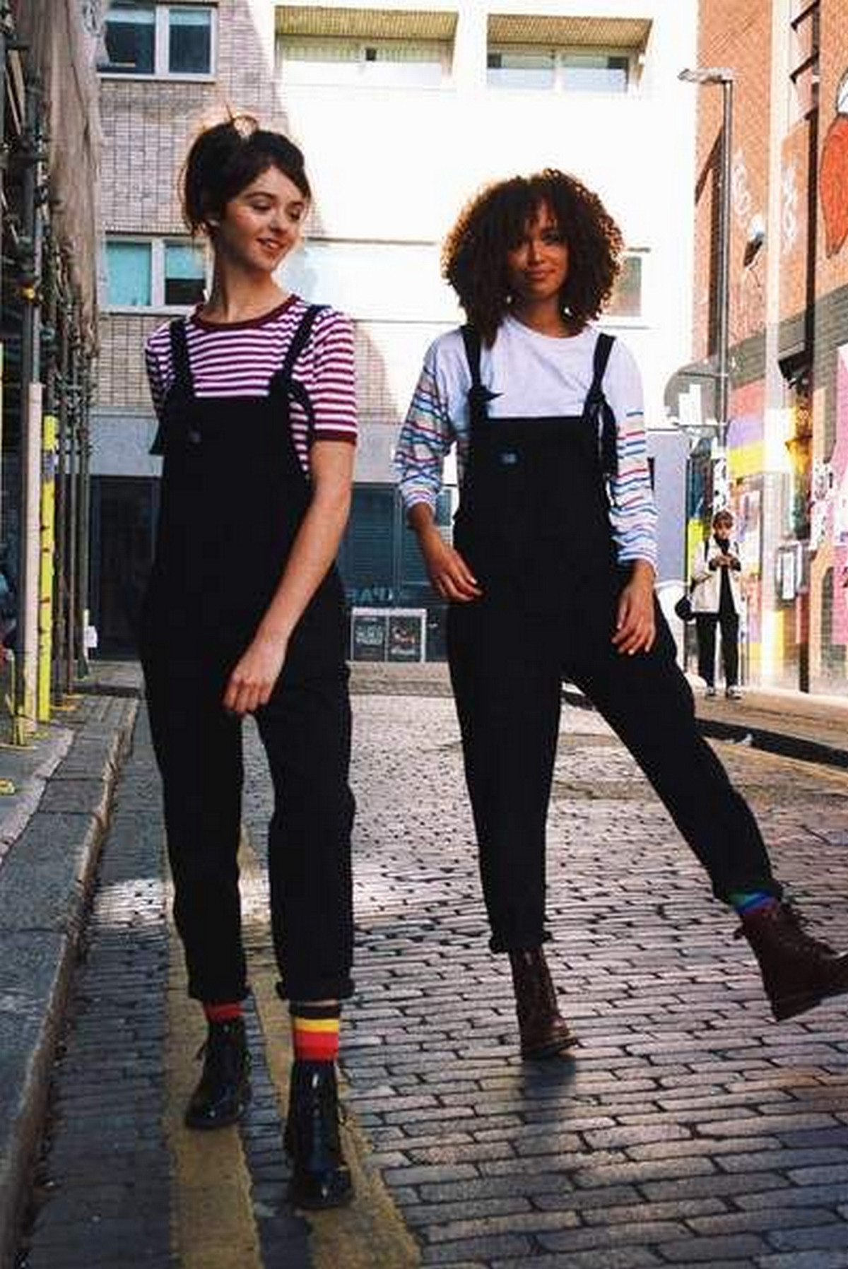 Dungarees, Striped Sleeve T Shirt, Lace up Brown Boots