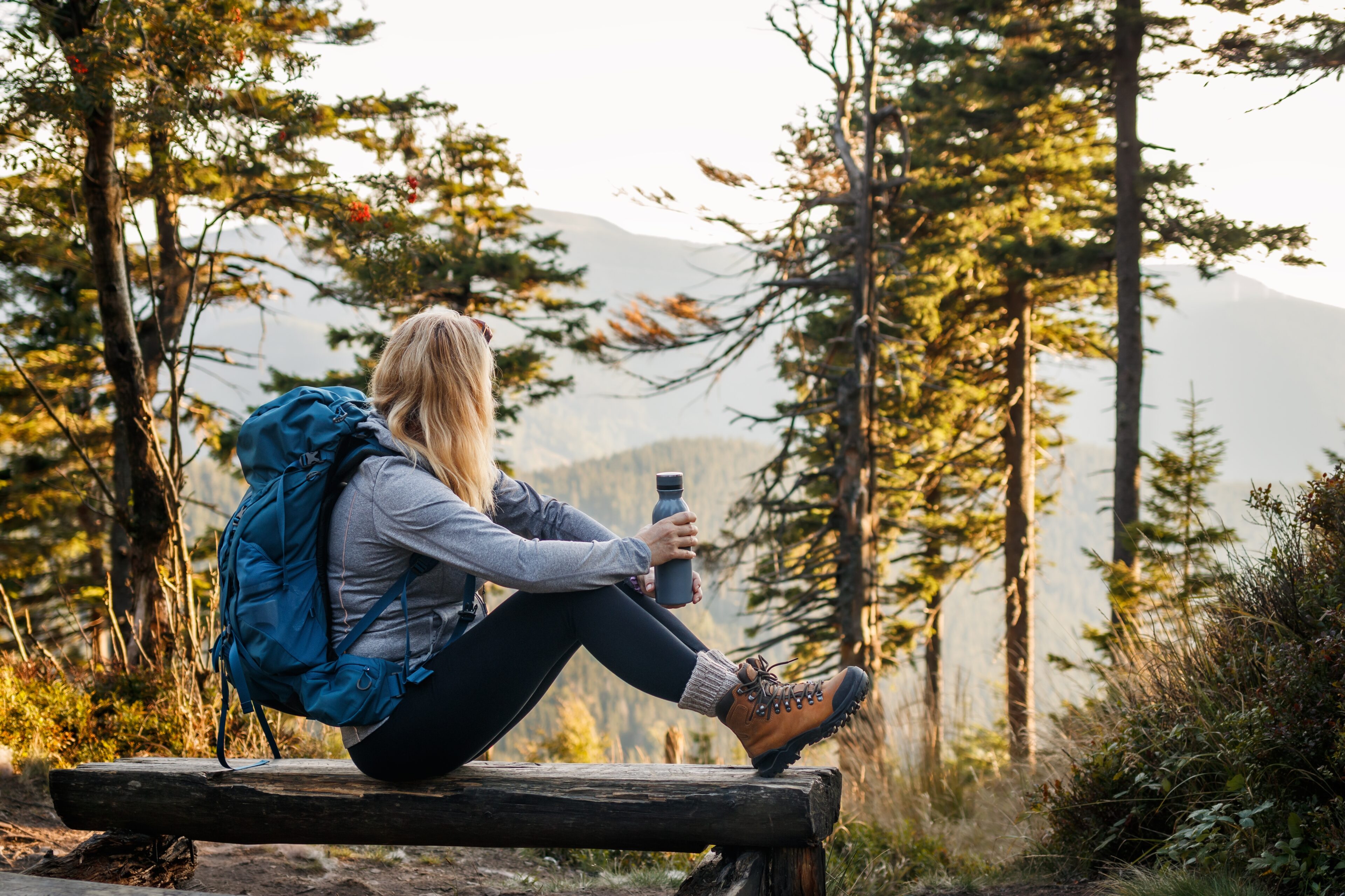 Gray Jacket With Leggings And Hiking Boots