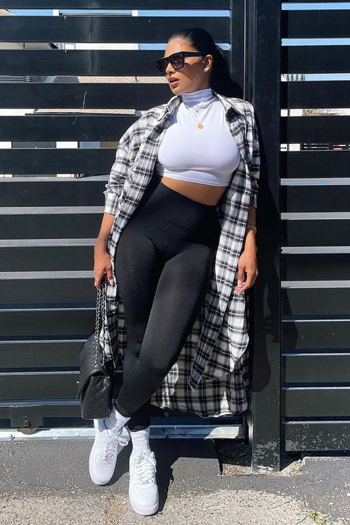 Leggings, Crop Top, And Long Shirt Coat