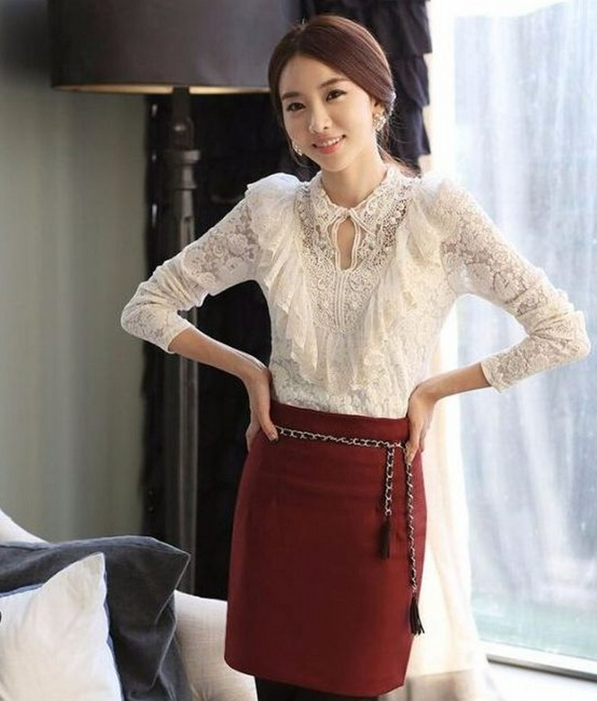 Ruffled And Lacy Blouses, Pencil Skirt