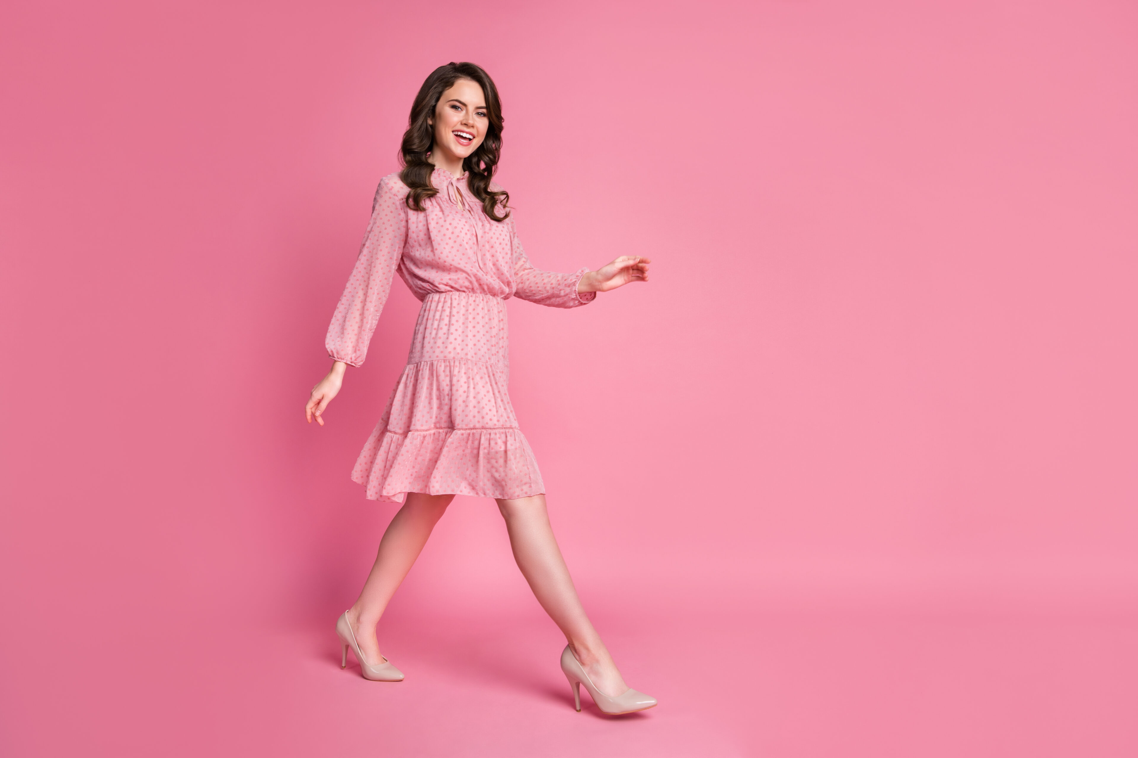 Pale Pink Dress and Nude Pumps