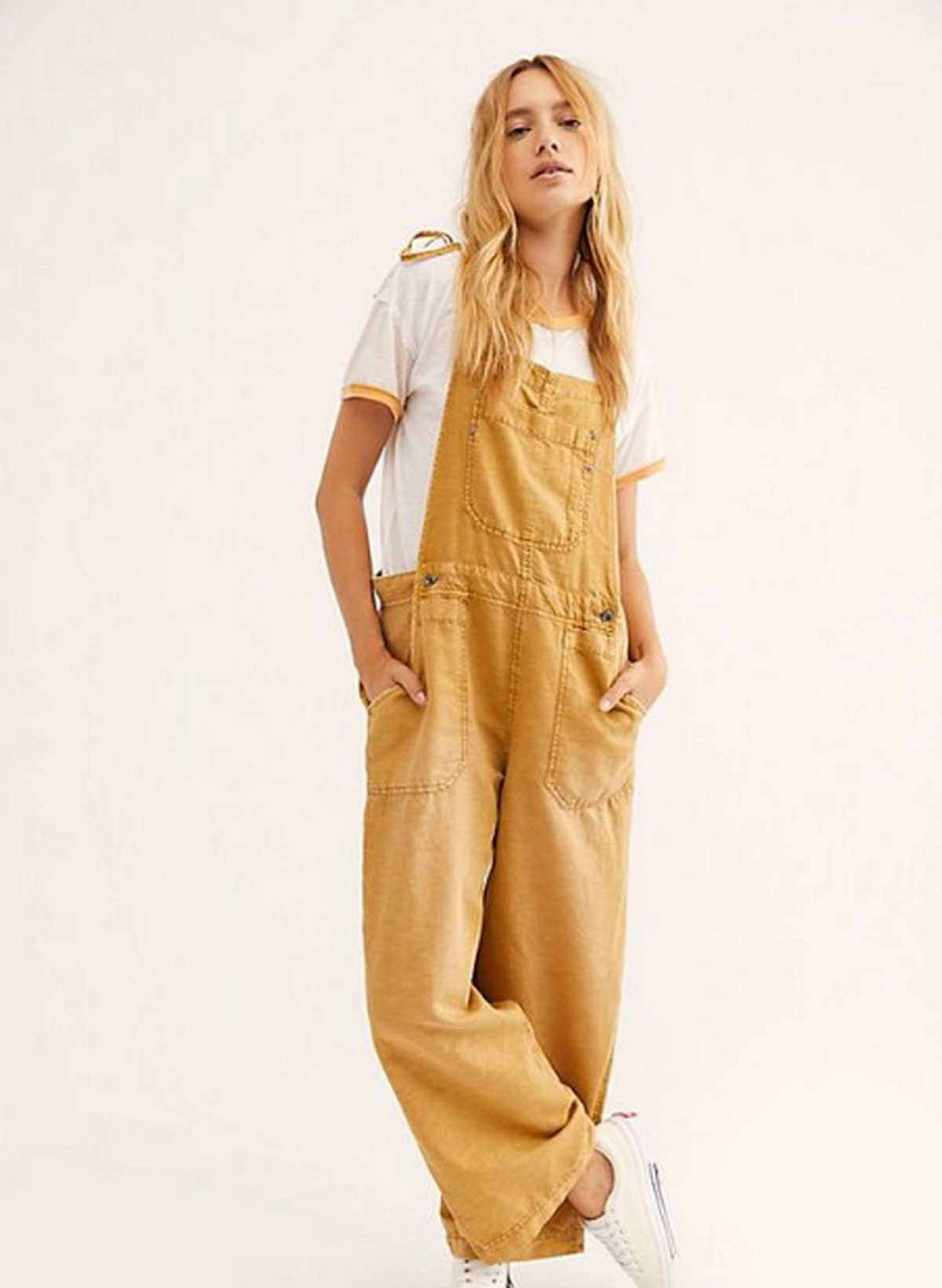 A White T-Shirt With Yellow Overalls