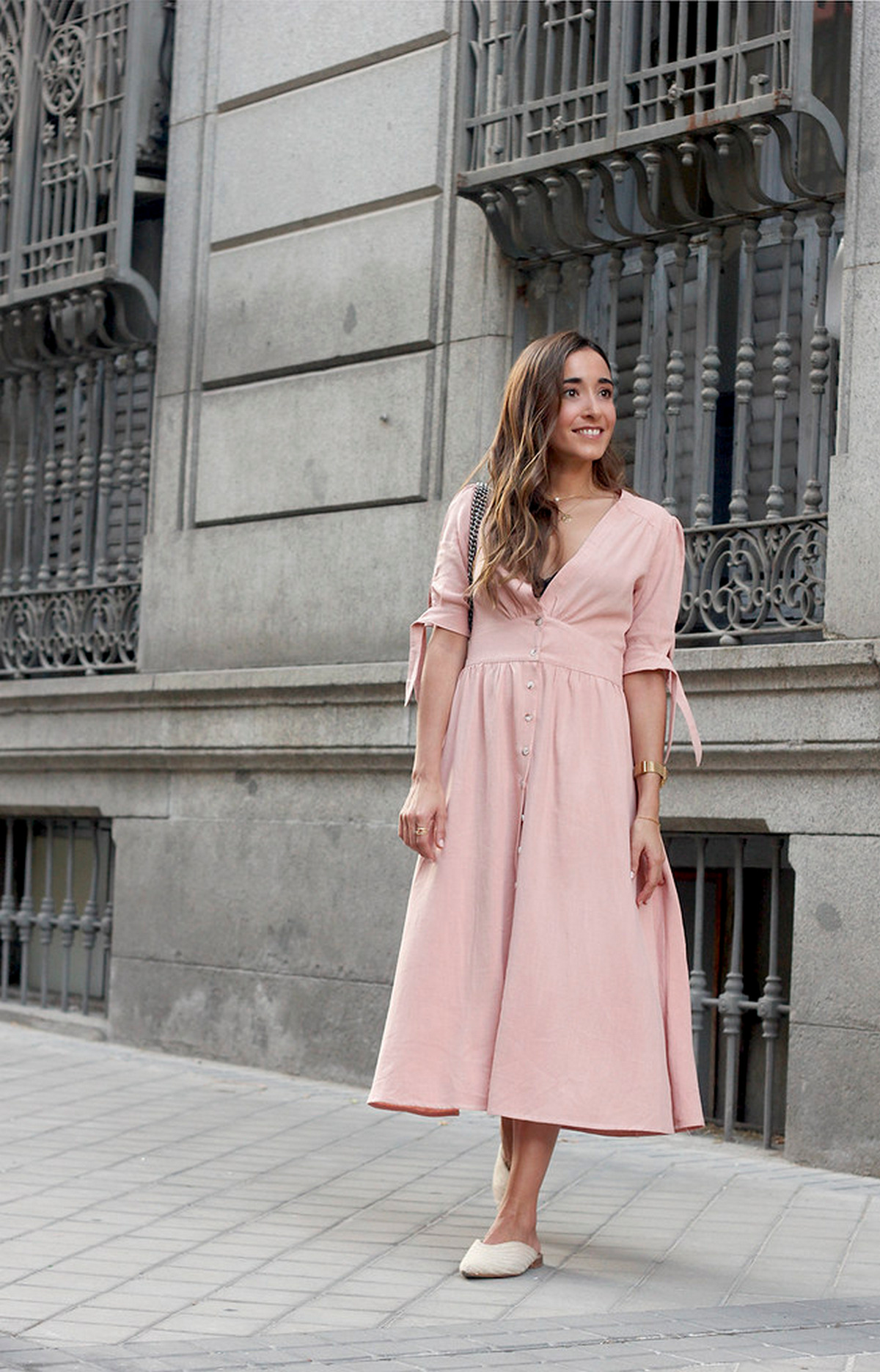 Candy Pink Dress and Nude Mules