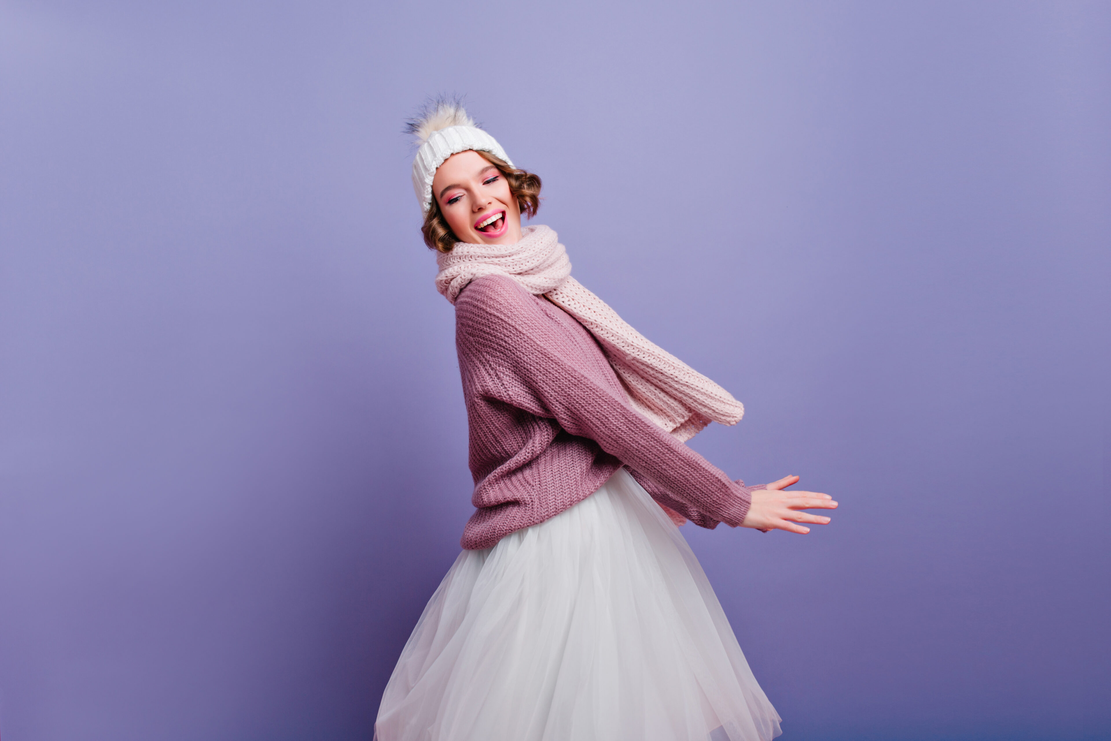 Lavender Sweater, Scarf, Beanie & Tulle Skirt