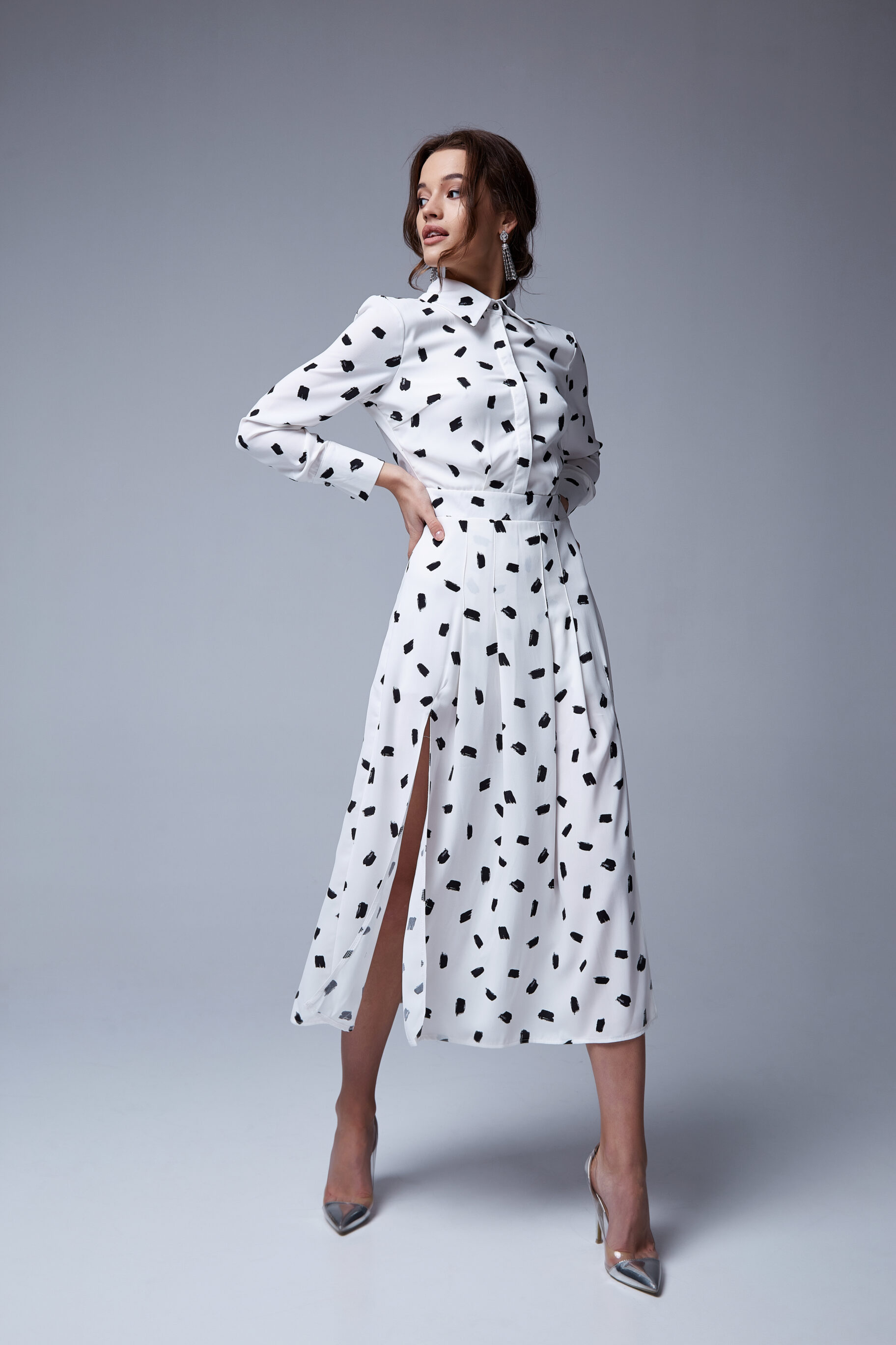 Shirt Collar Polka Dot Dress