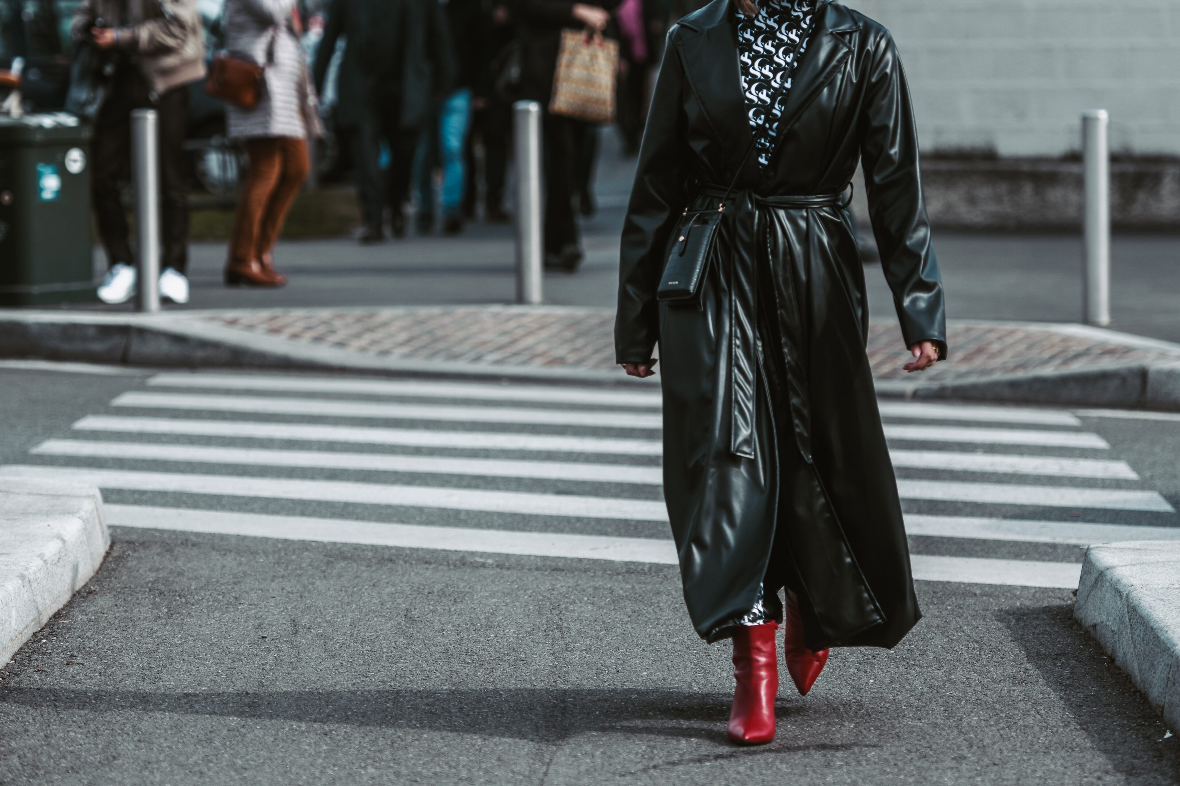 Black Leather Skirt And Red Shoes