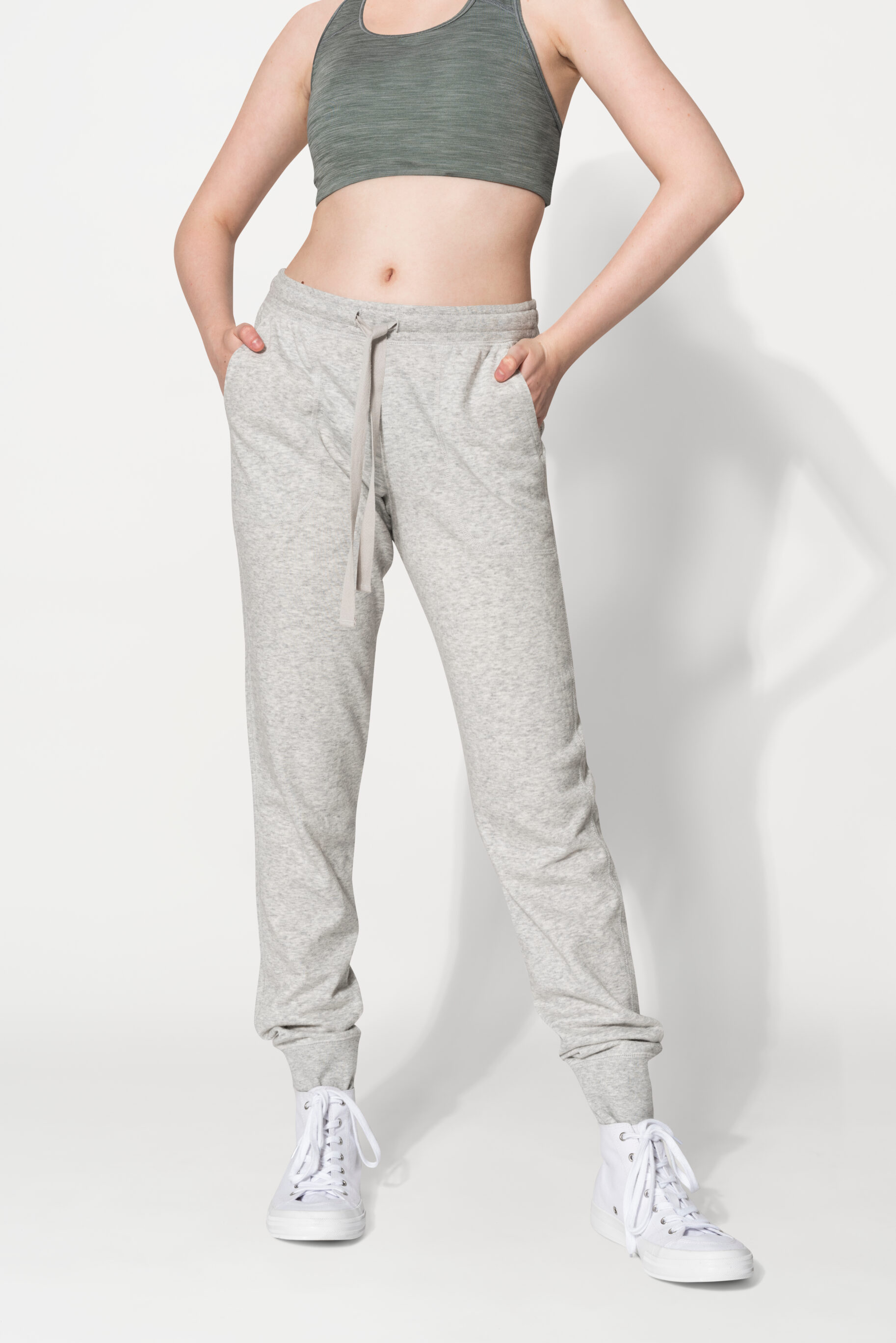 Crop Top With Gray Sweatpants For Women