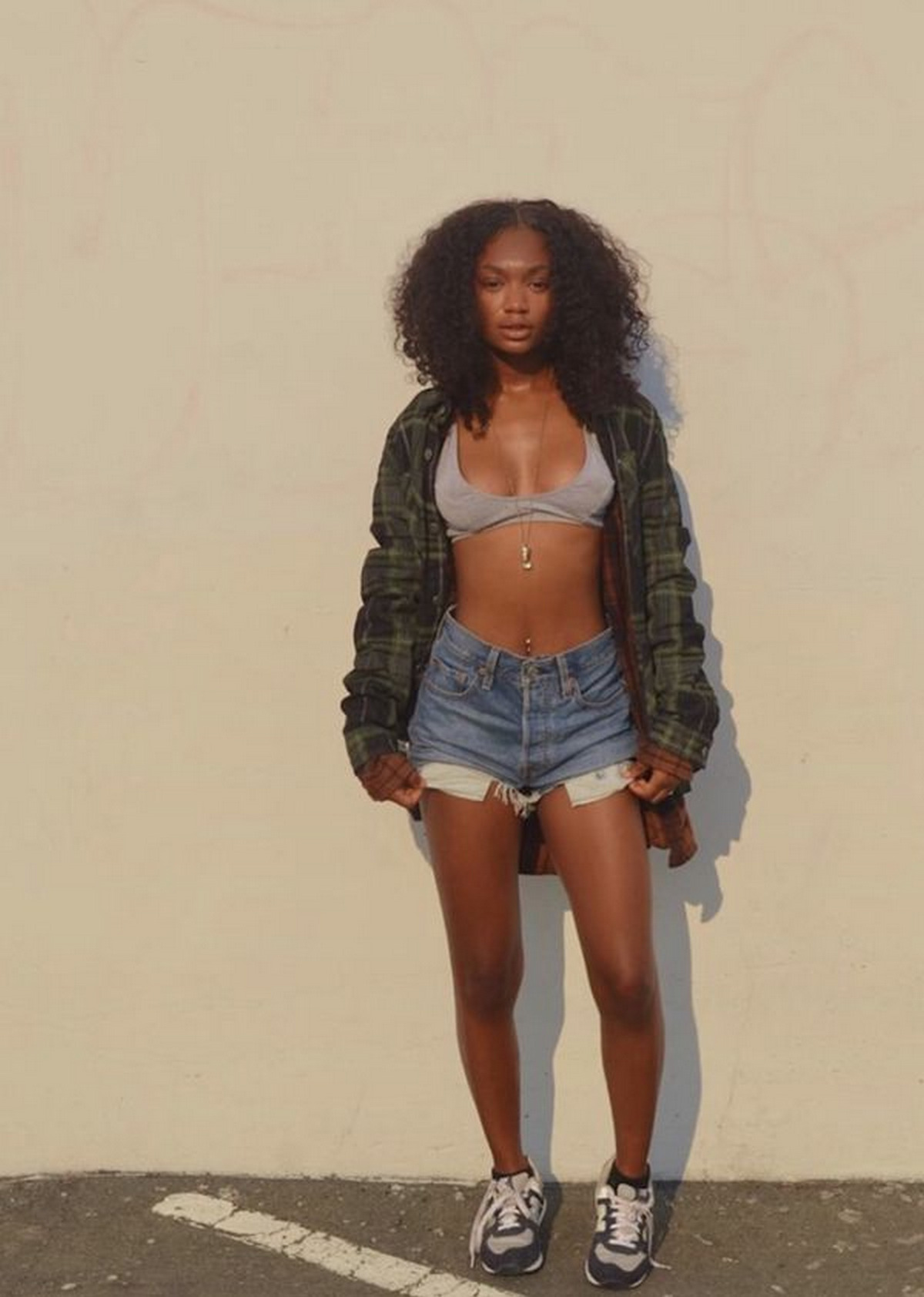 Crop Top and Jean Shorts, Oversize Long Sleeve Shirt and Sneaker