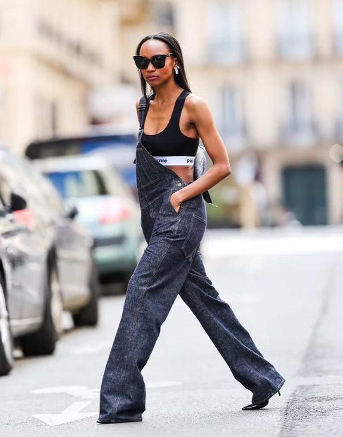 Black Bra With Black Overalls