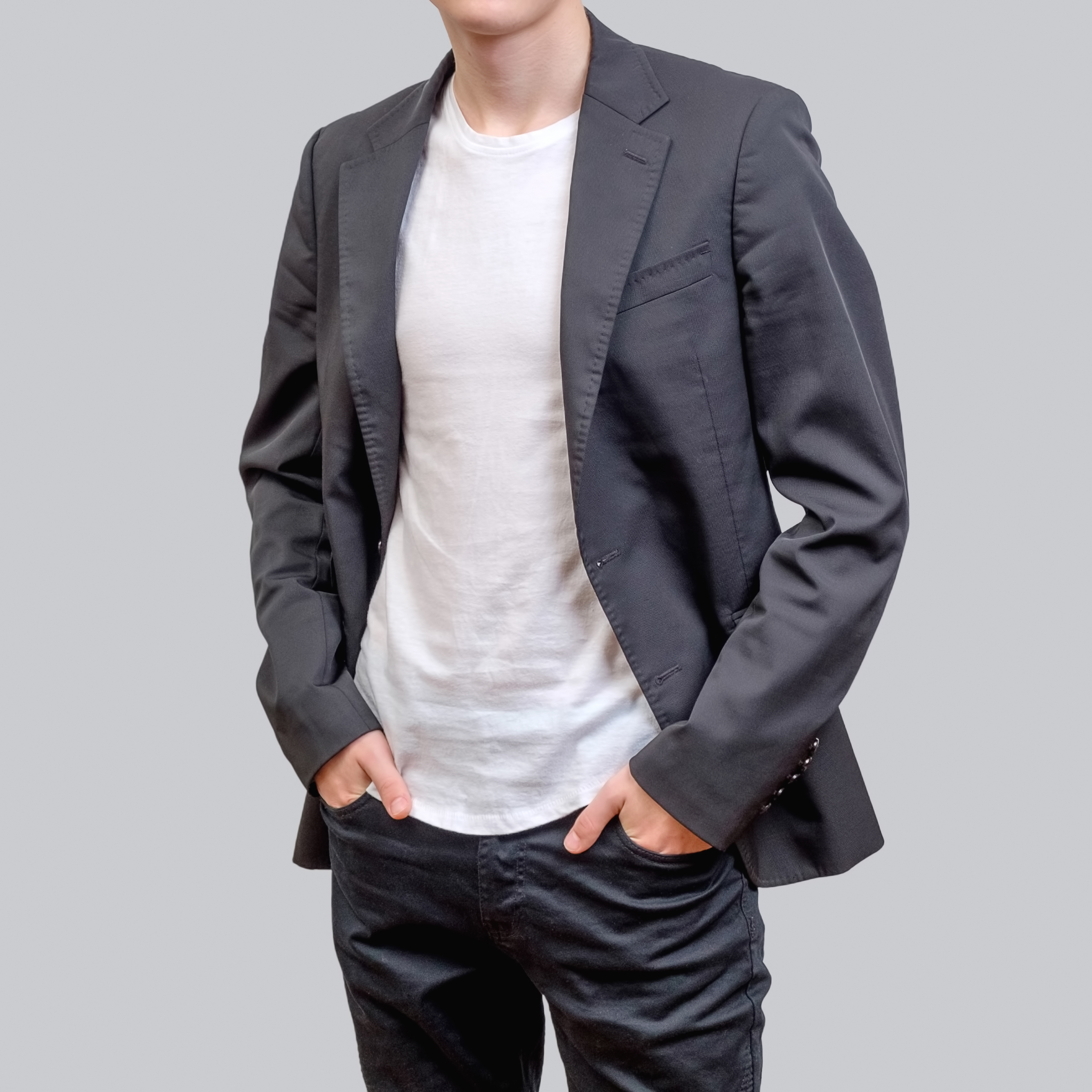 T-Shirt, Black Jeans, Blazer, And Boots