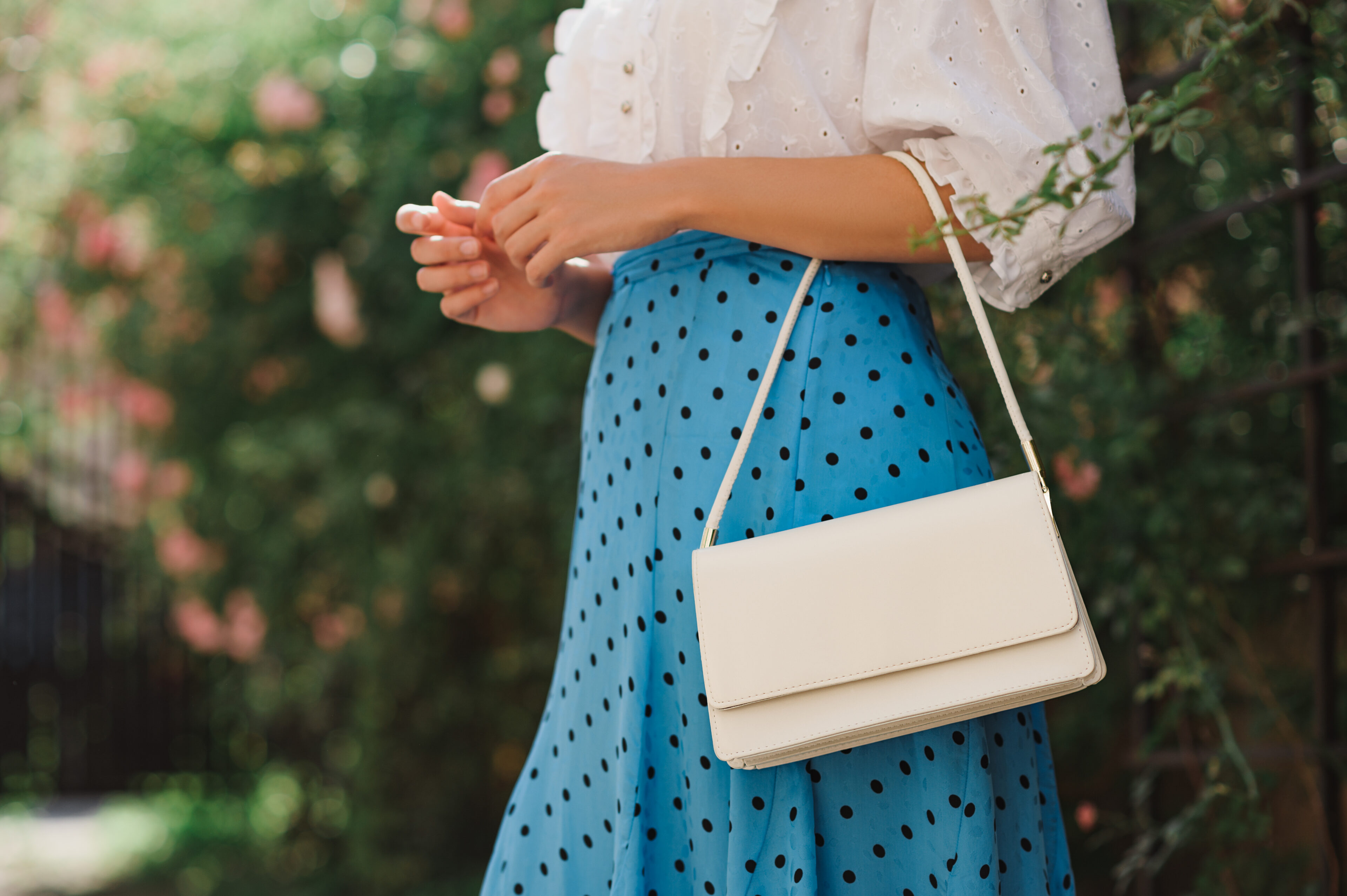 White Blouse And Midi Skirt