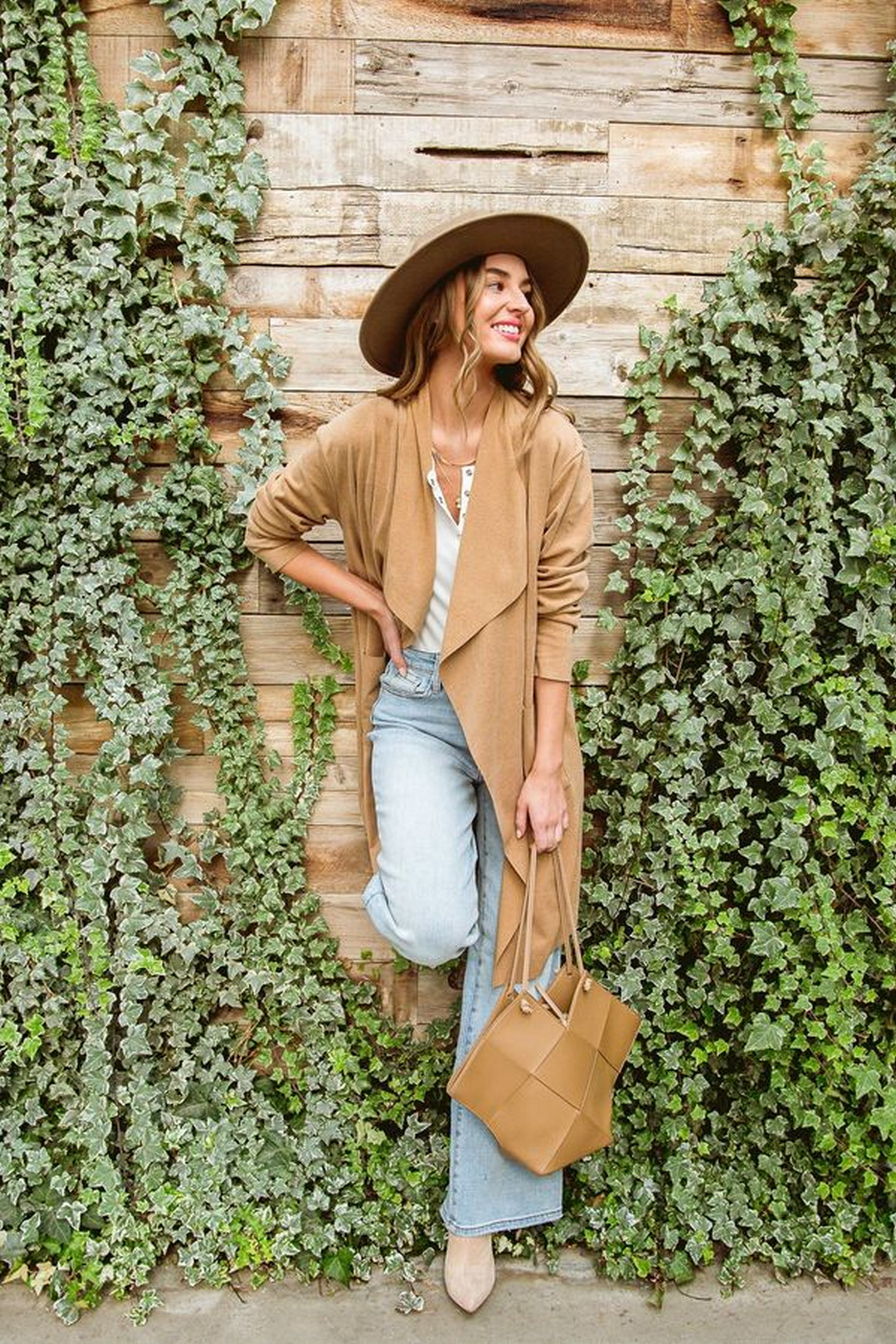  White Sweater + Brown Suede Booties 