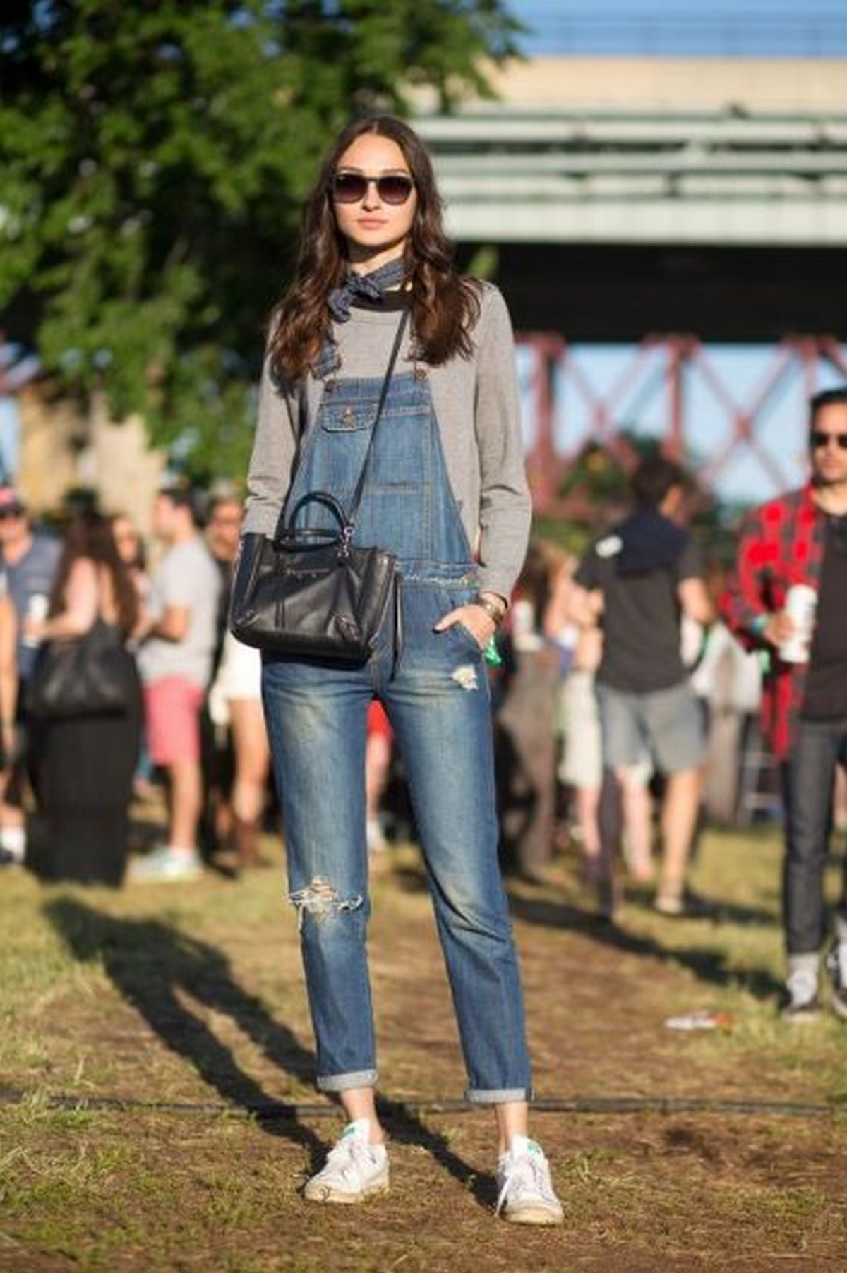 Grey Sweater With Denim Overalls