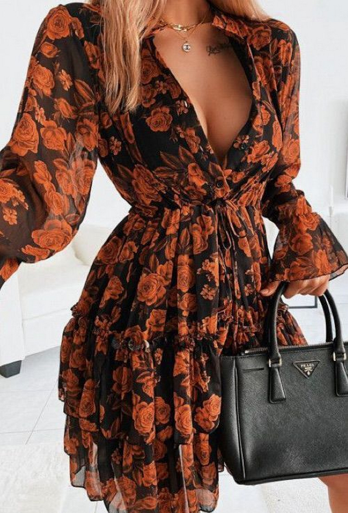 Turn-down Collar Letter Print Buttoned Shirt Dress