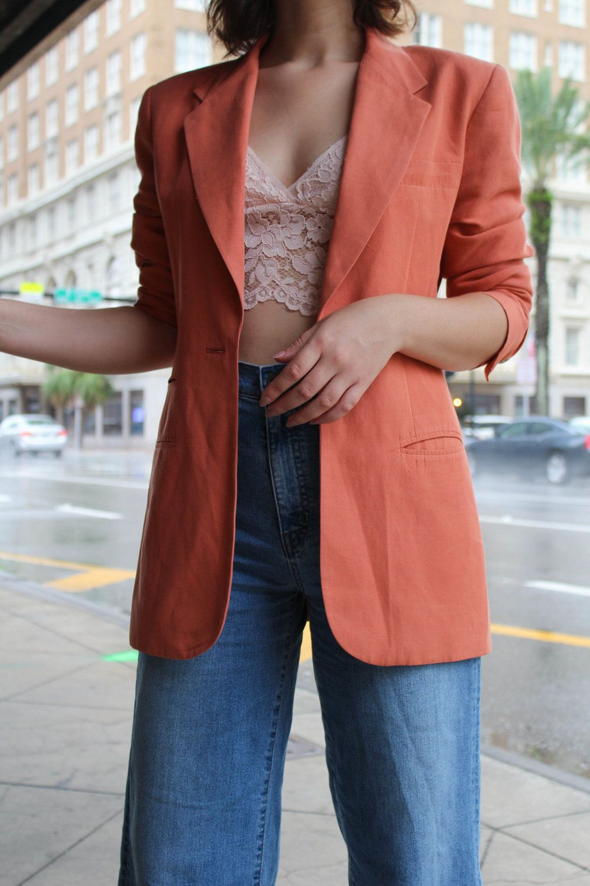 Bralette, Blazer, Mom Jeans, And Heels