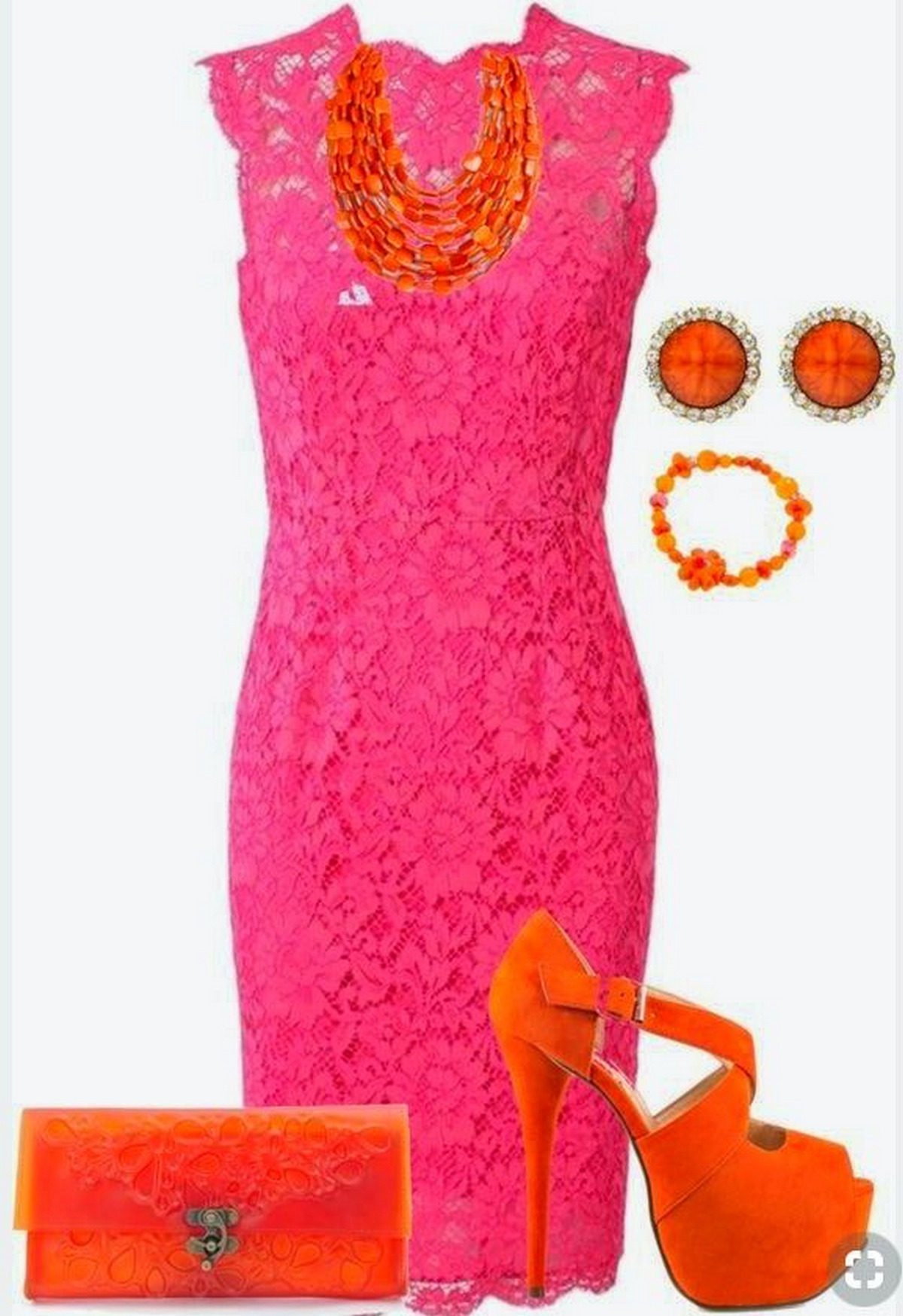 Pink Dress and Orange High Heels
