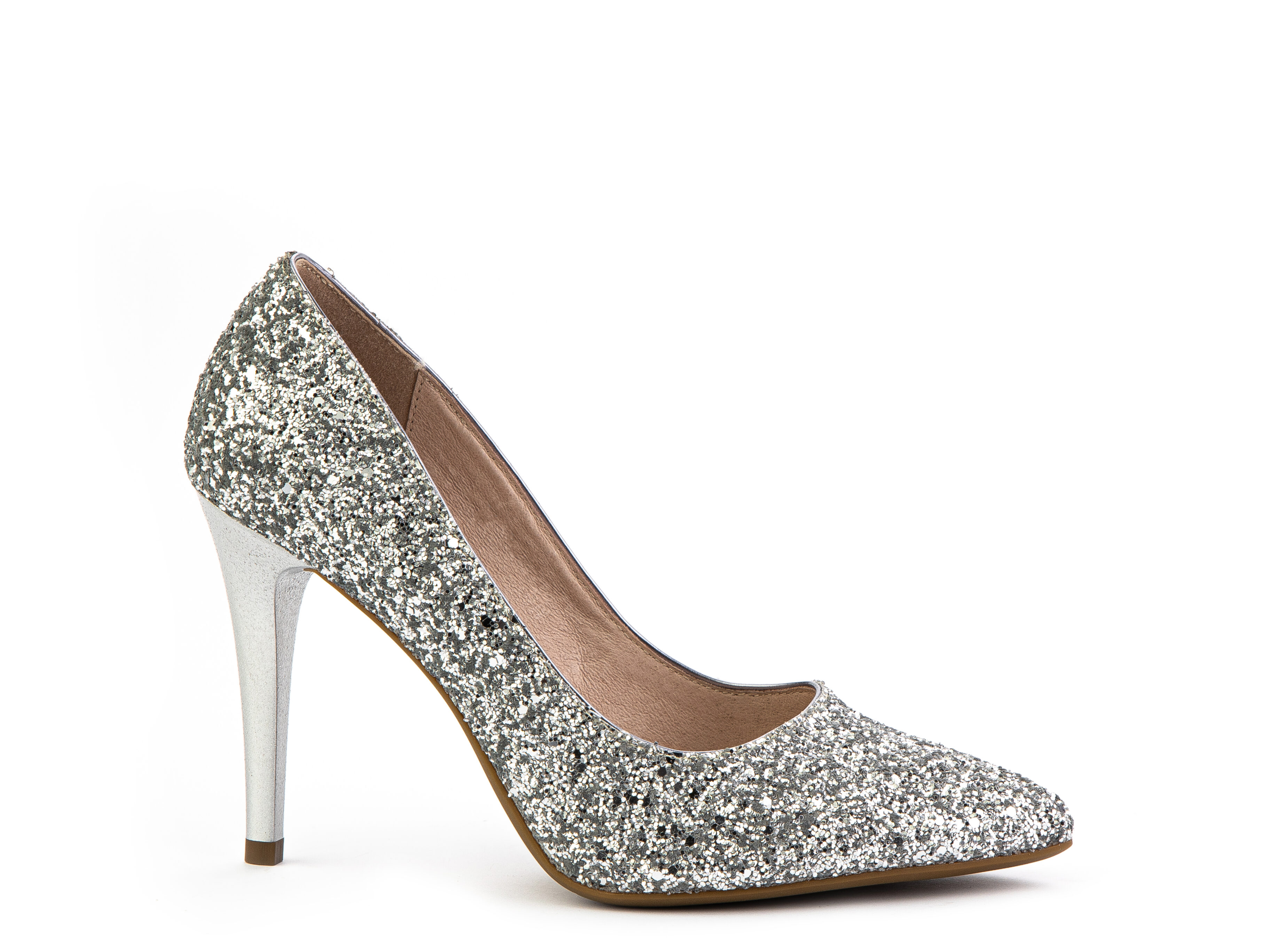 Shoes with Silver Glitters and a High Silver Heel