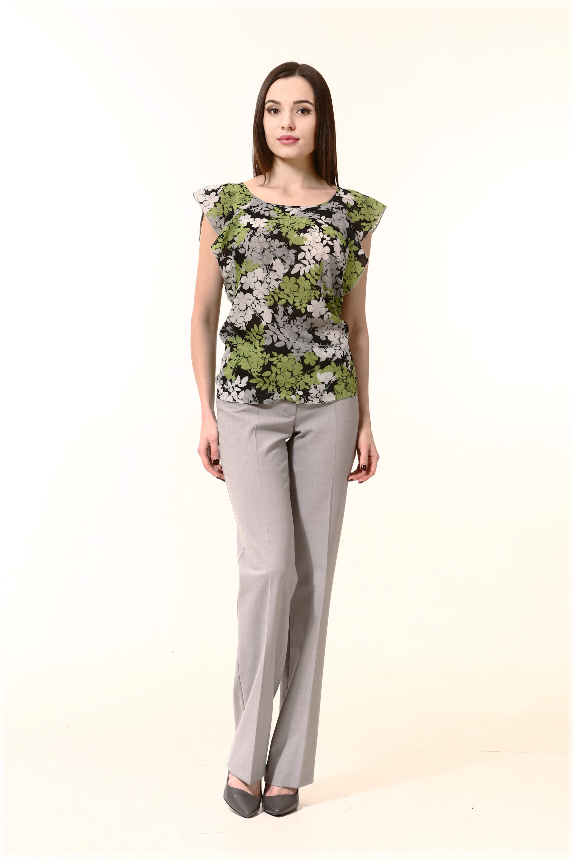 Sleeveless Blouse And Gray Pants Pant For Women