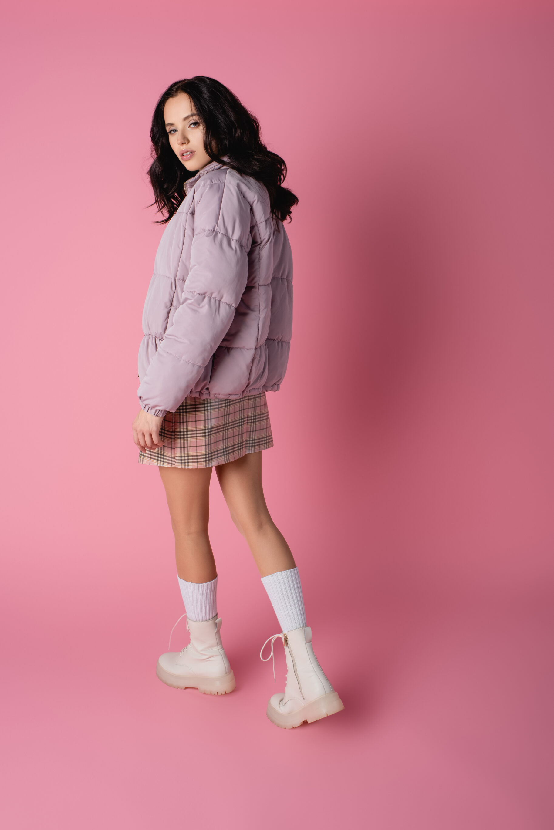 Puffer Jacket & Plaid Tennis Skirts