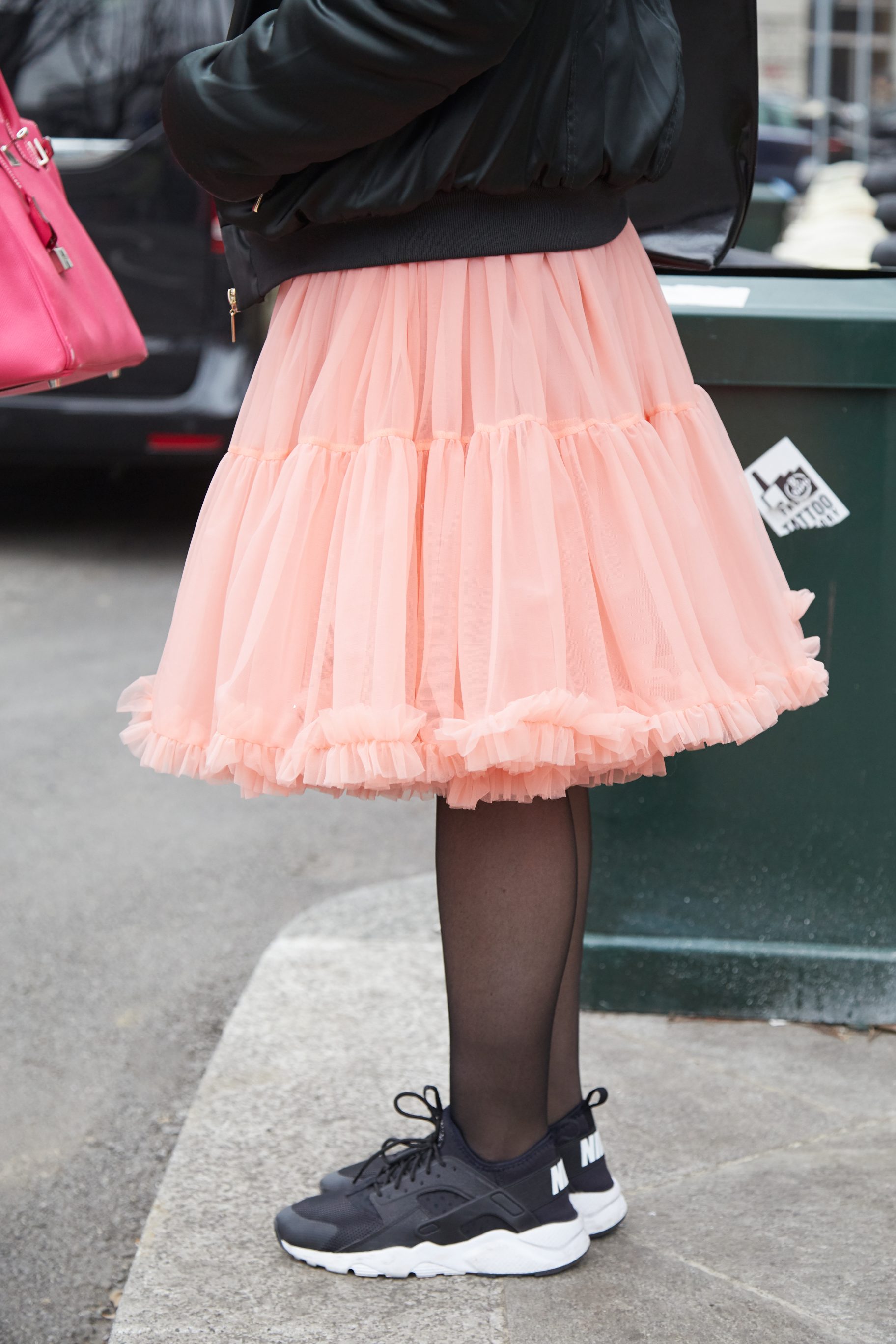 Pink Tulle Skirt And Black And White Nike Sneakers