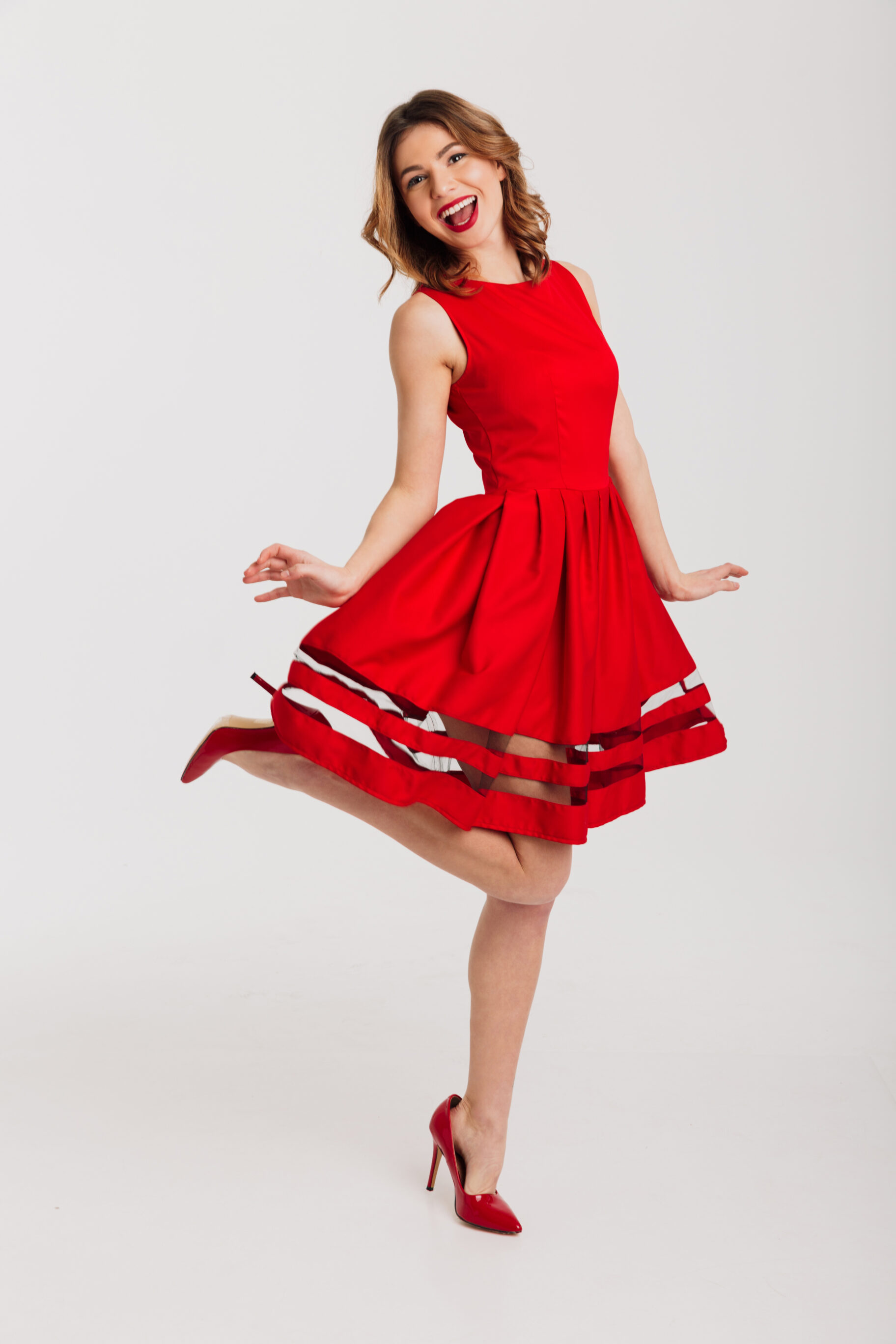 Red Flared Skirt And Red Pumps