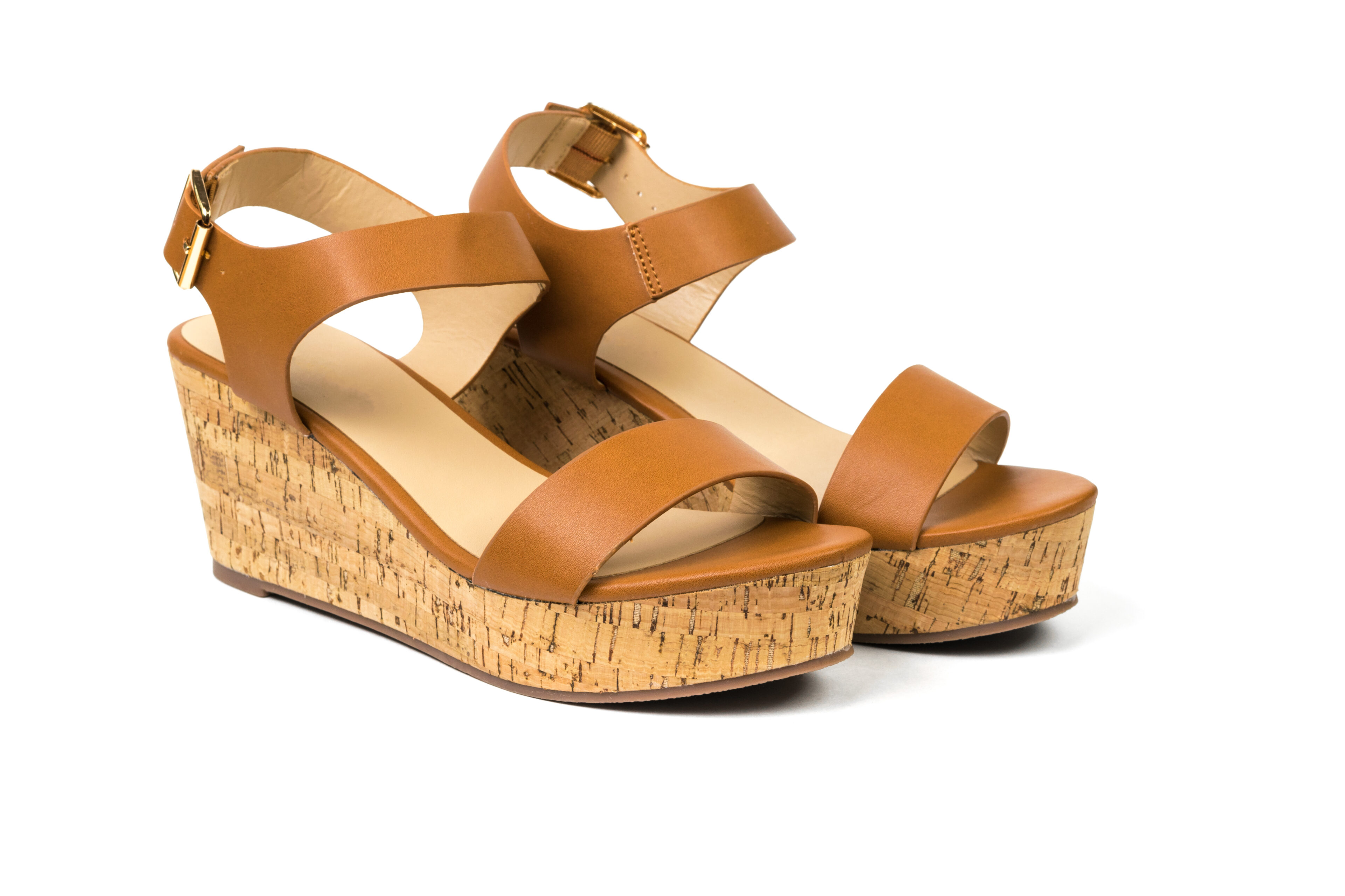 Brown Leather Espadrille Wedge Sandals High Heel 