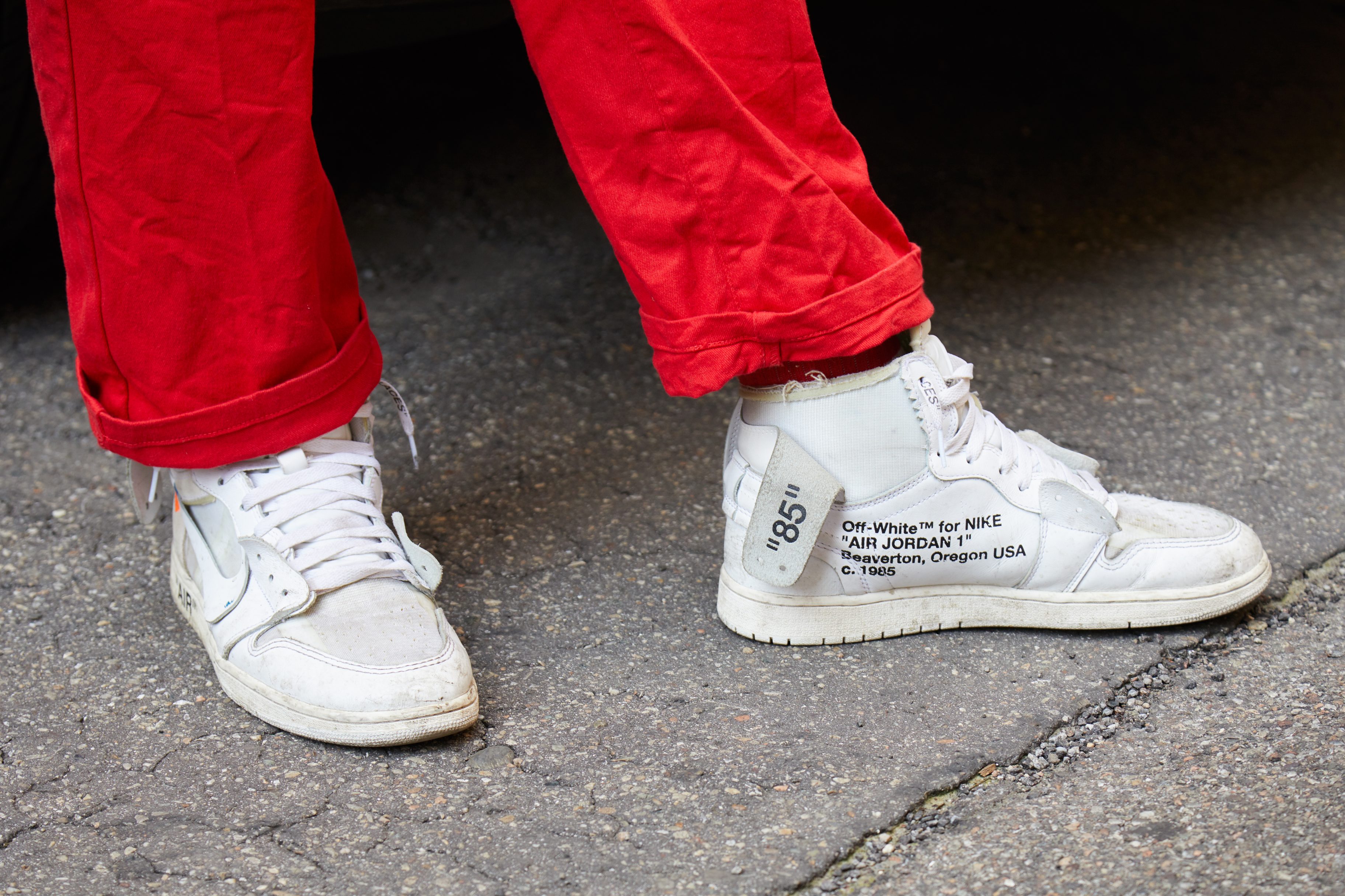 Nike Off White Sneakers And Red Pants