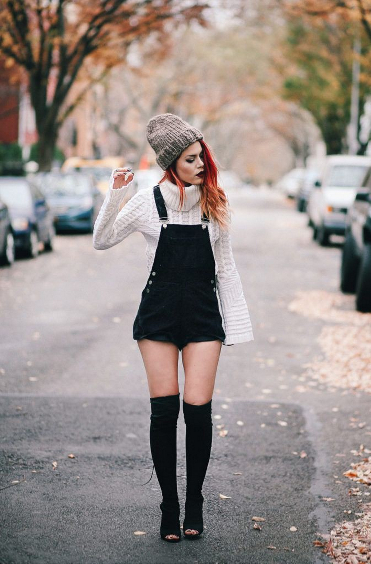 Slim Turtleneck Sweater And Overalls