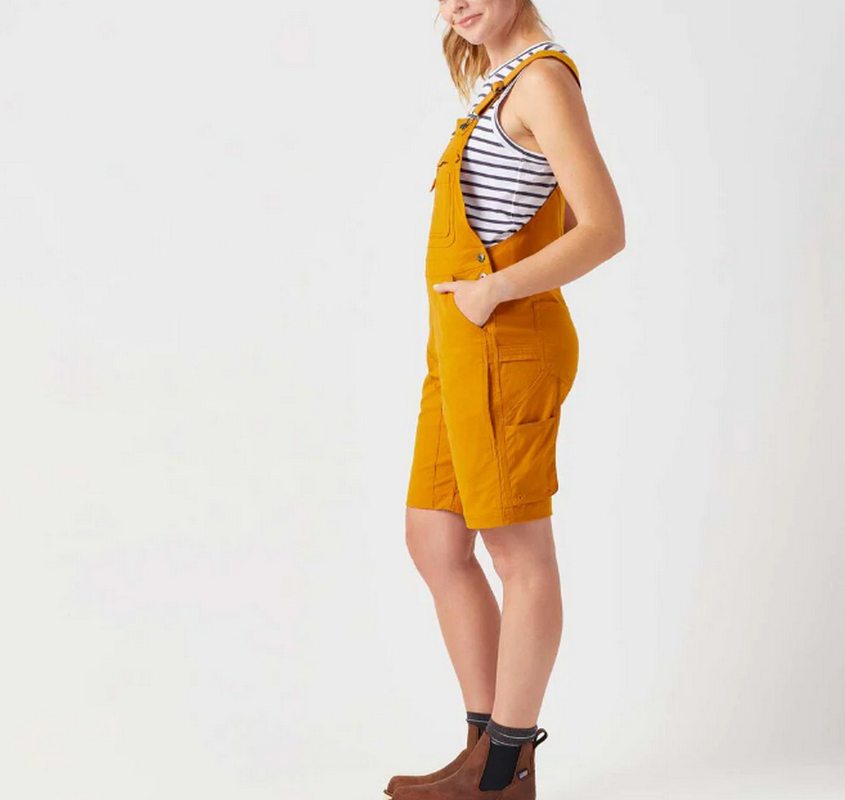 Striped T-Shirt With Short Brown Overalls